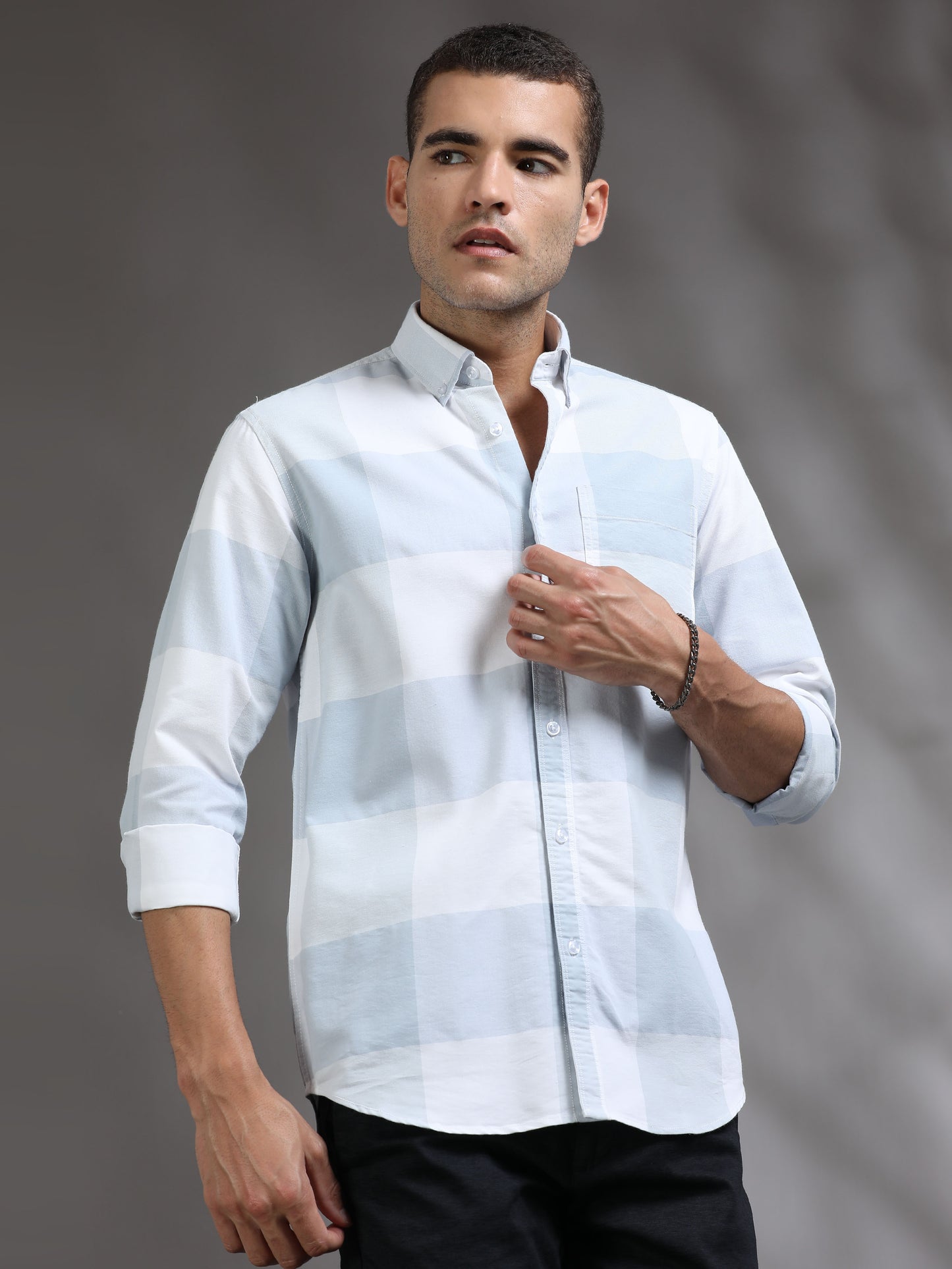 Light Grey and White Check Shirt for Men