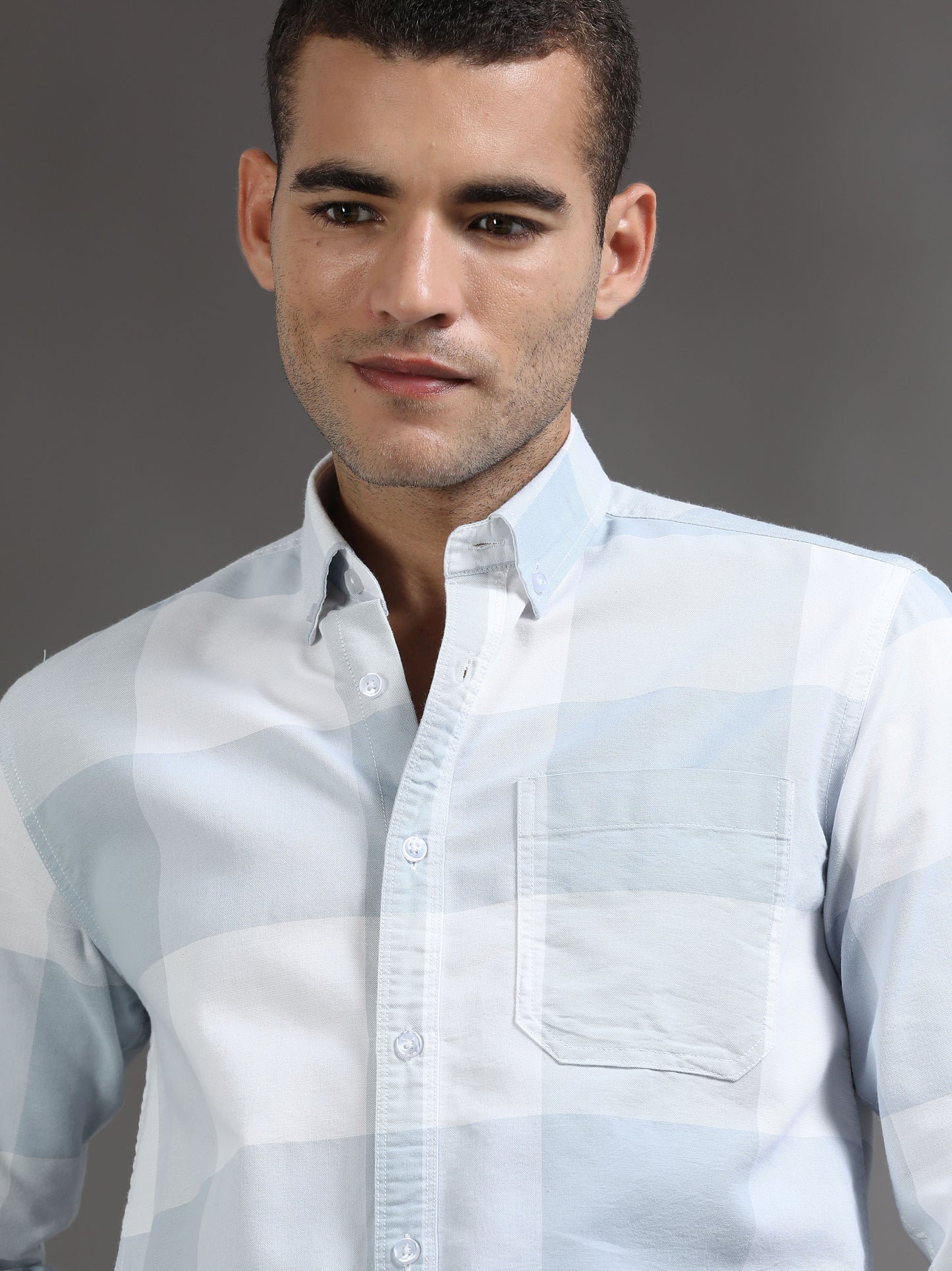 Light Grey and White Check Shirt for Men