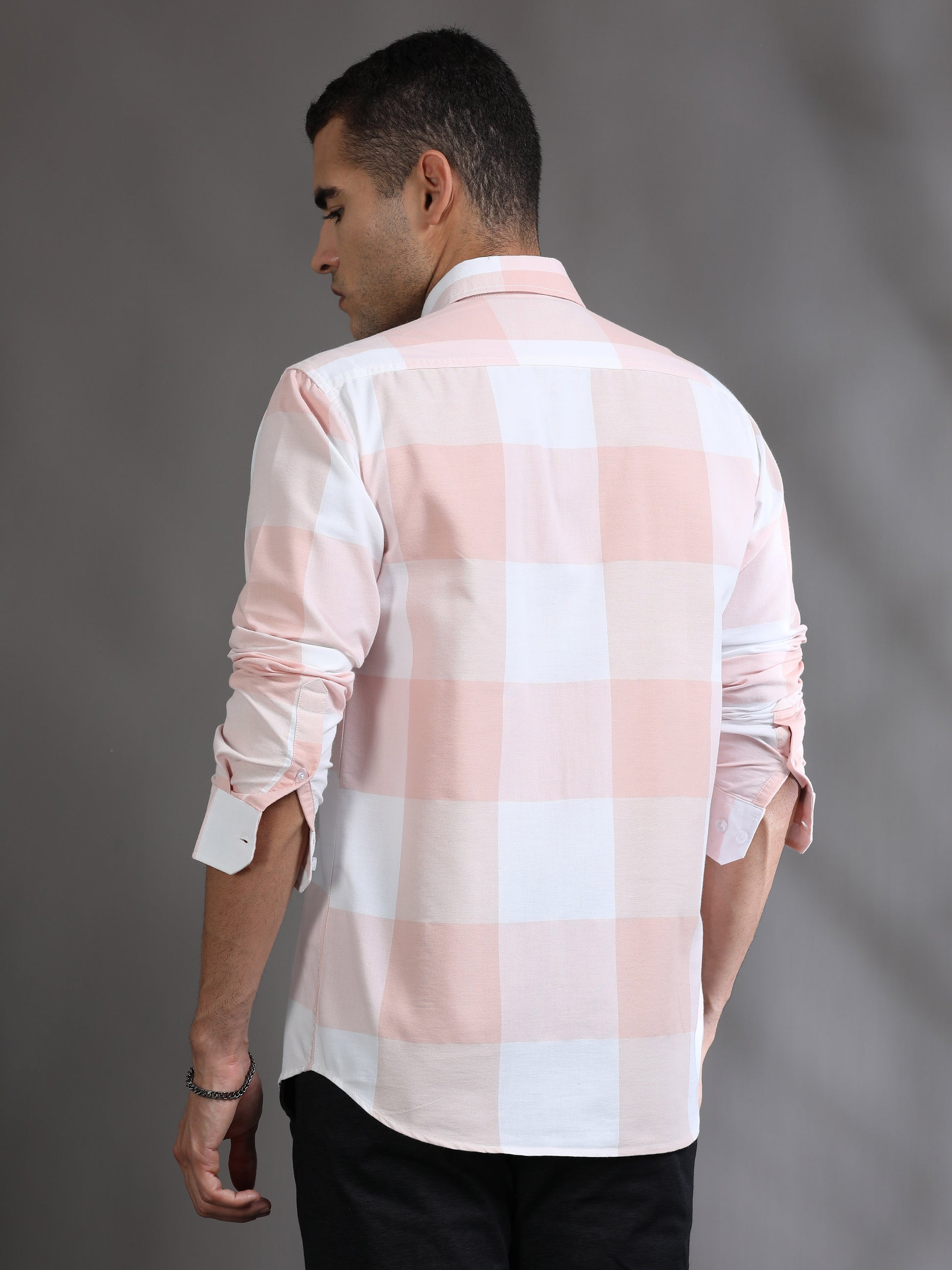 Light Pink and White Check Shirt for Men 