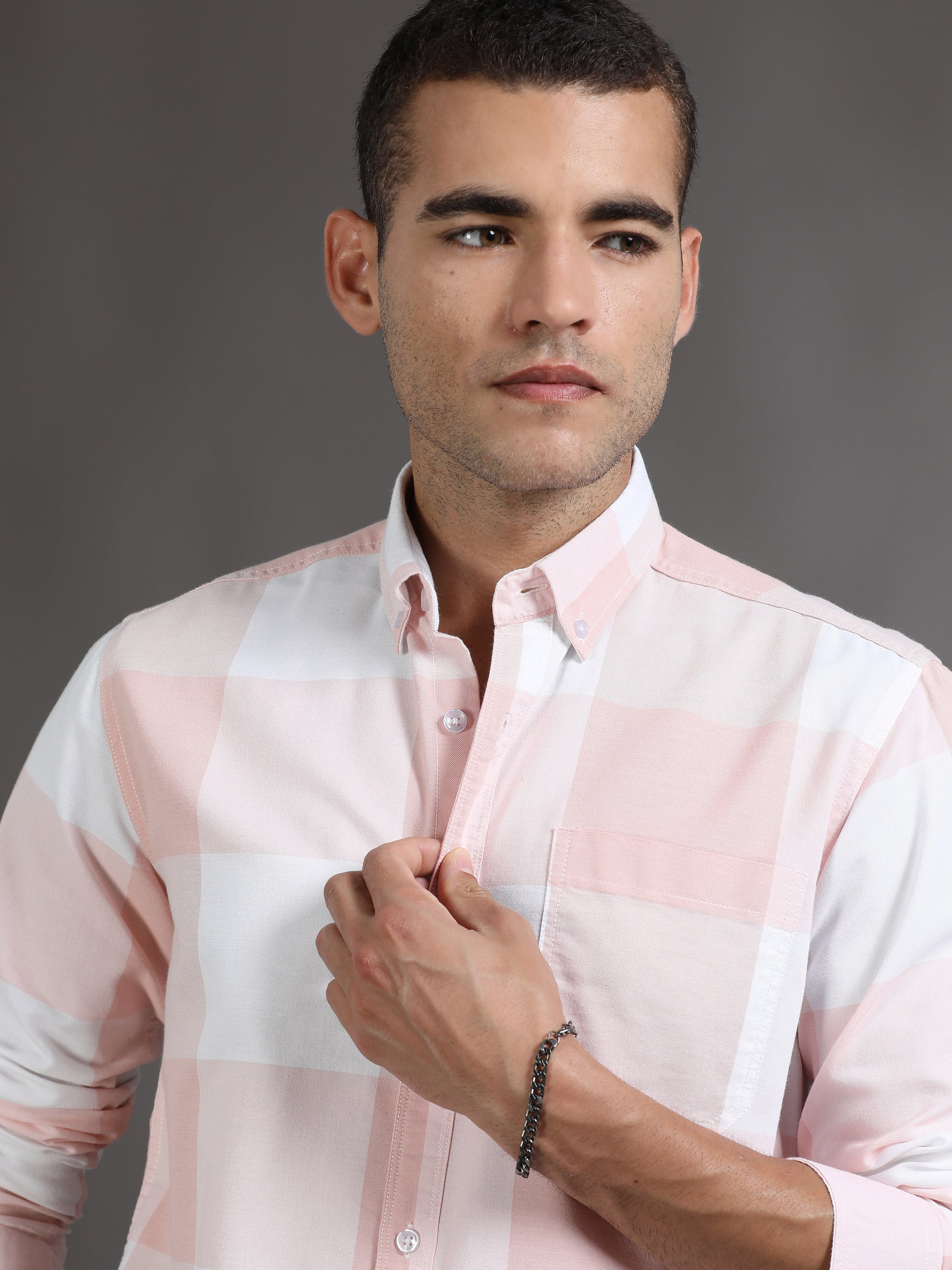 Light Pink and White Check Shirt for Men 