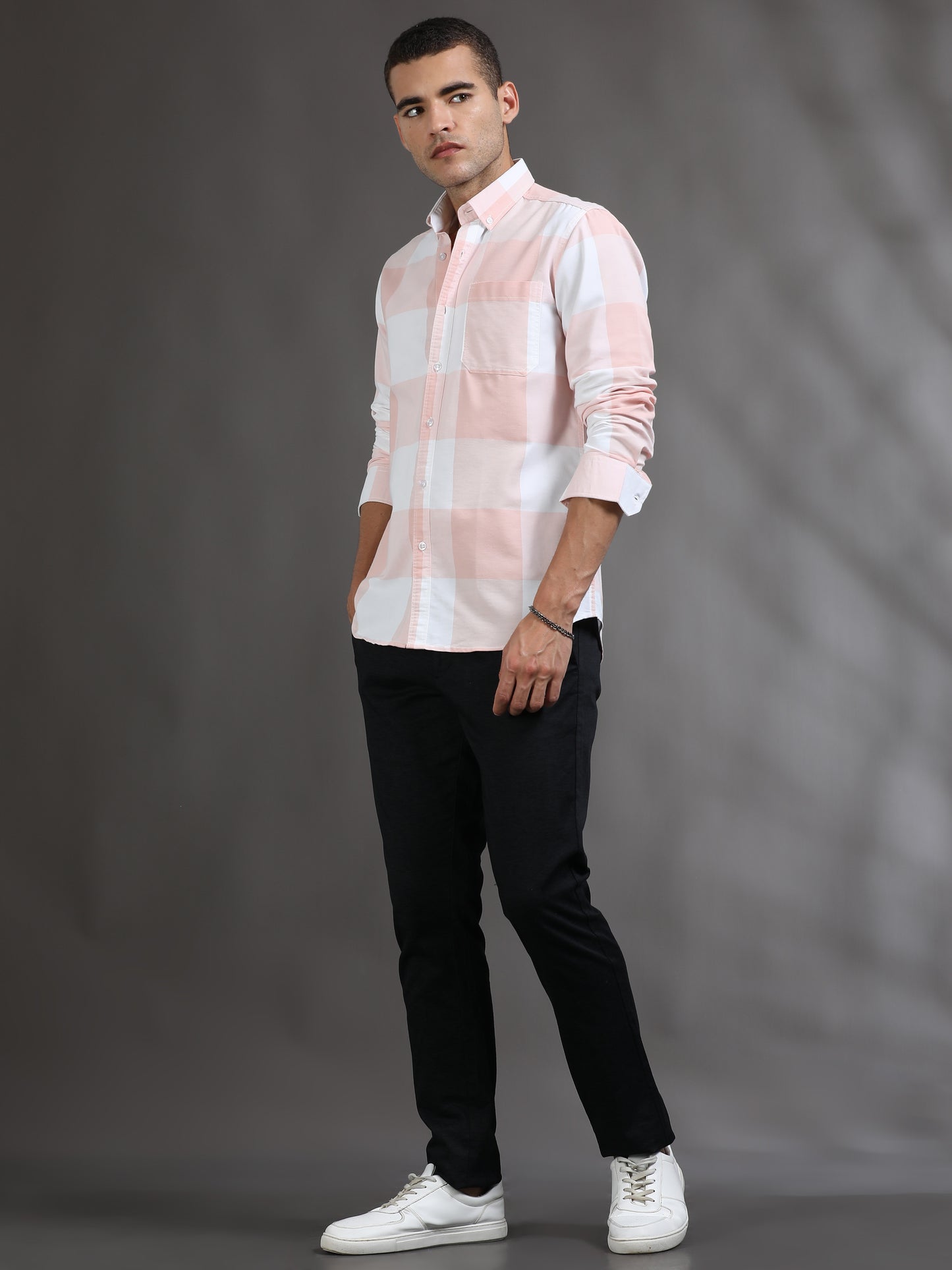 Light Pink and White Check Shirt for Men 