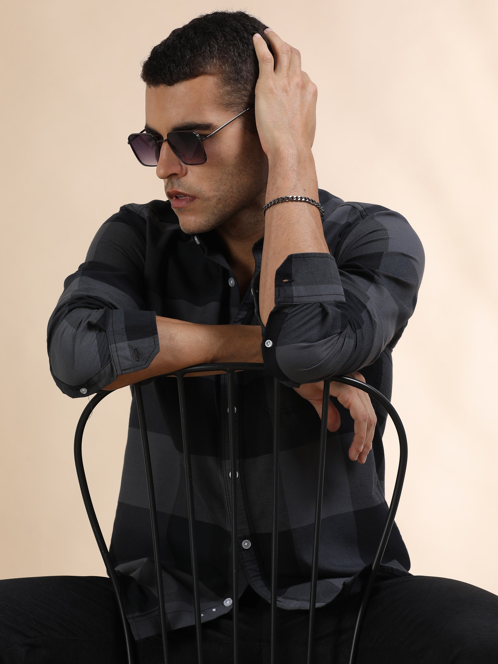 Mens Black and Grey Check Shirt
