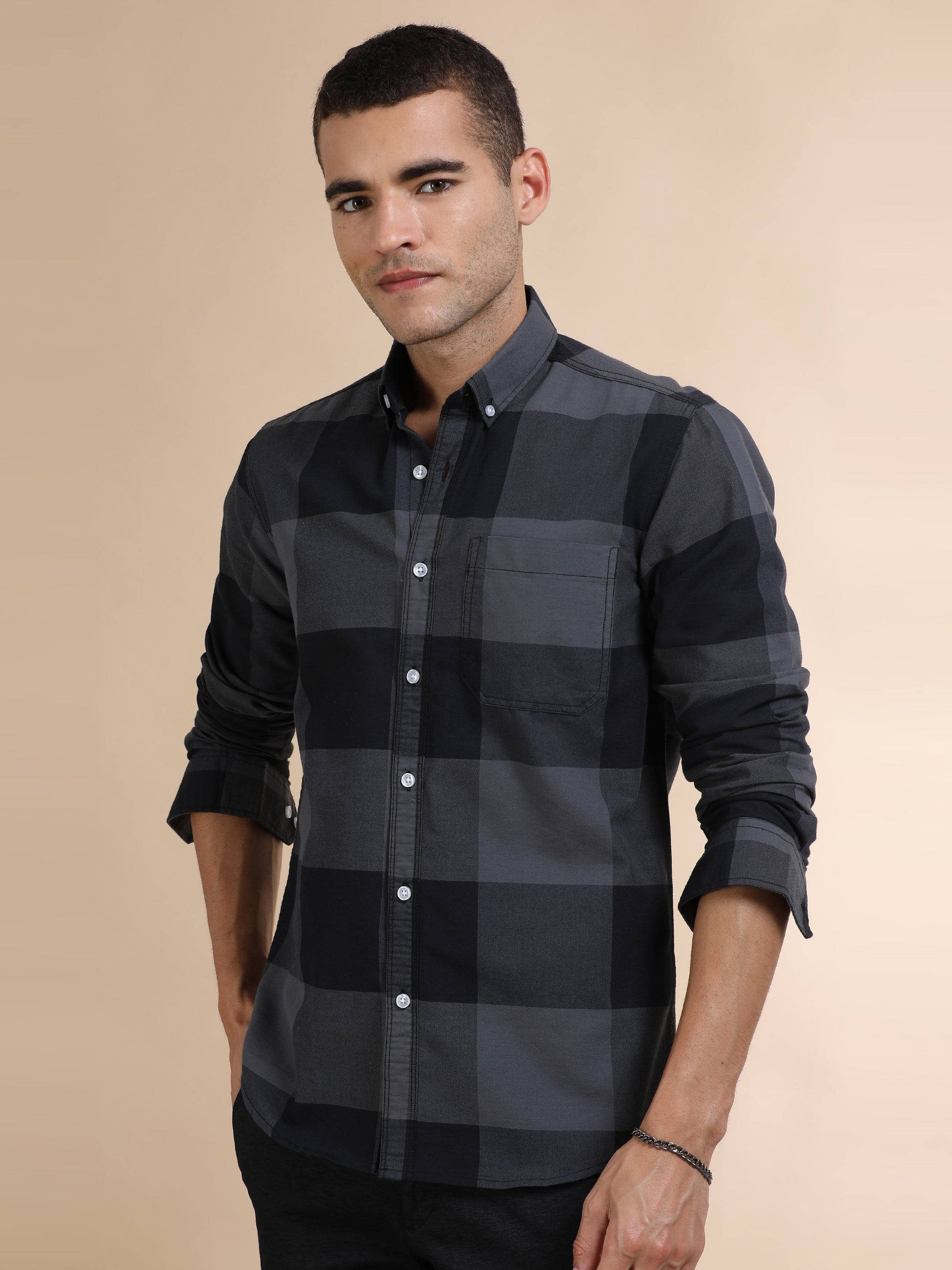Mens Black and Grey Check Shirt