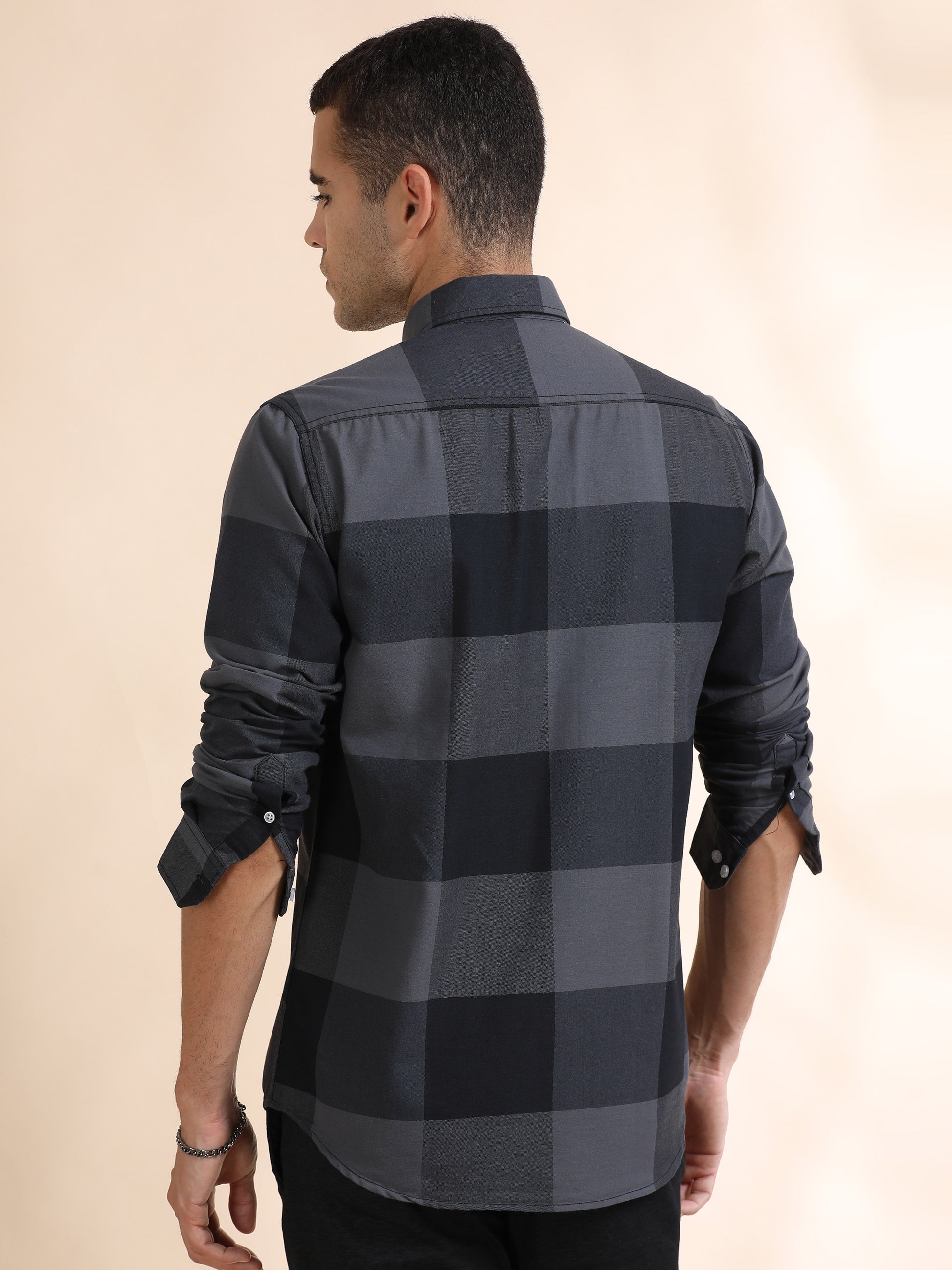 Mens Black and Grey Check Shirt
