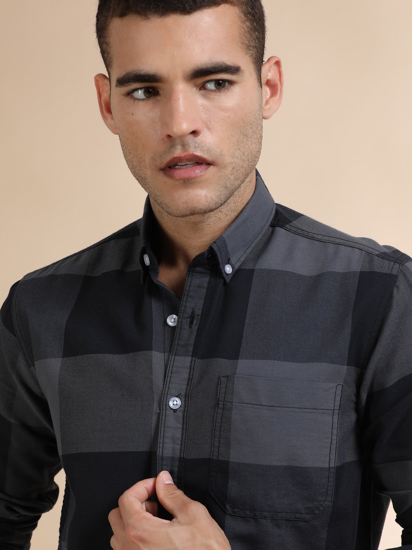 Mens Black and Grey Check Shirt