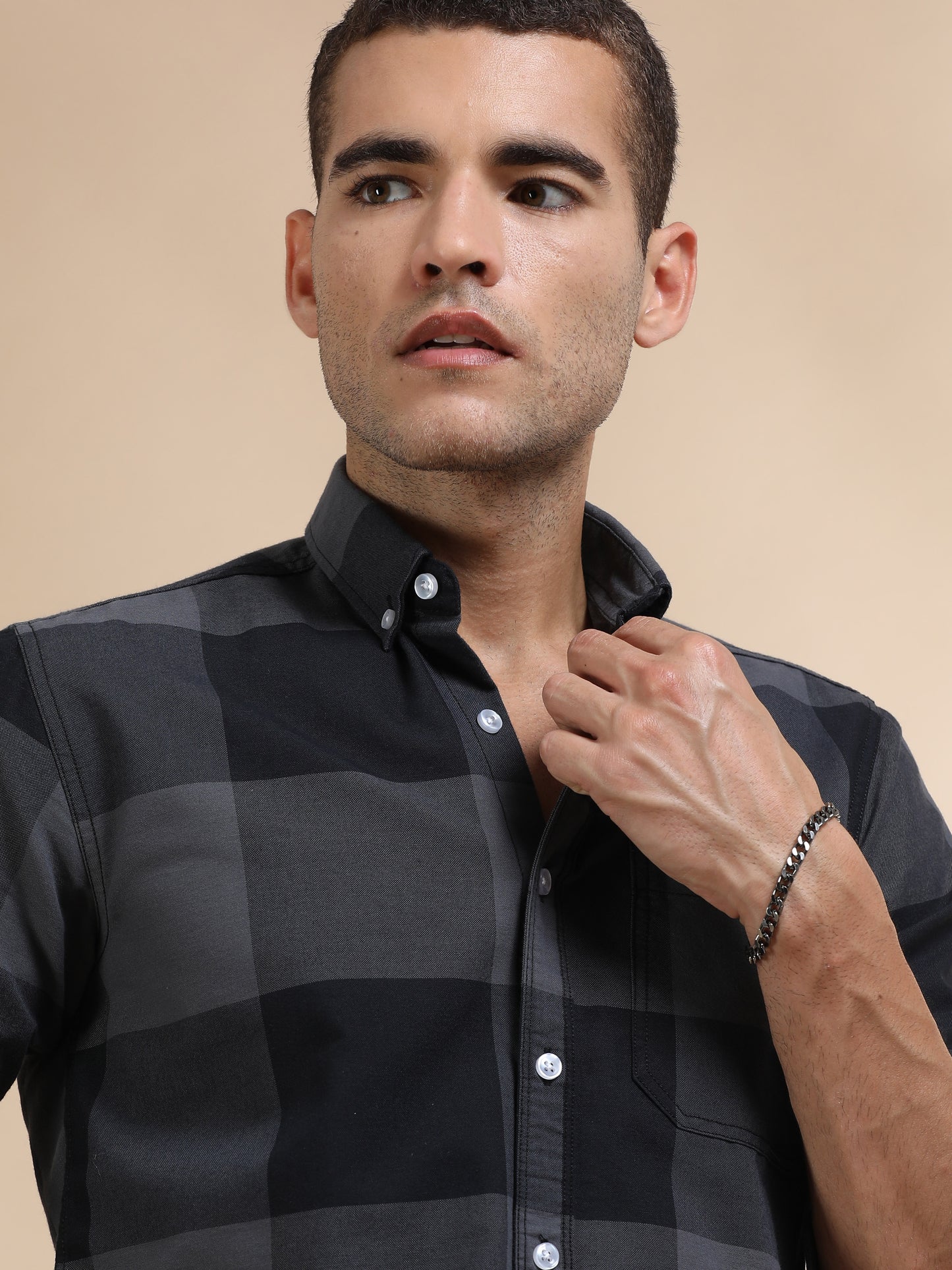 Mens Black and Grey Check Shirt
