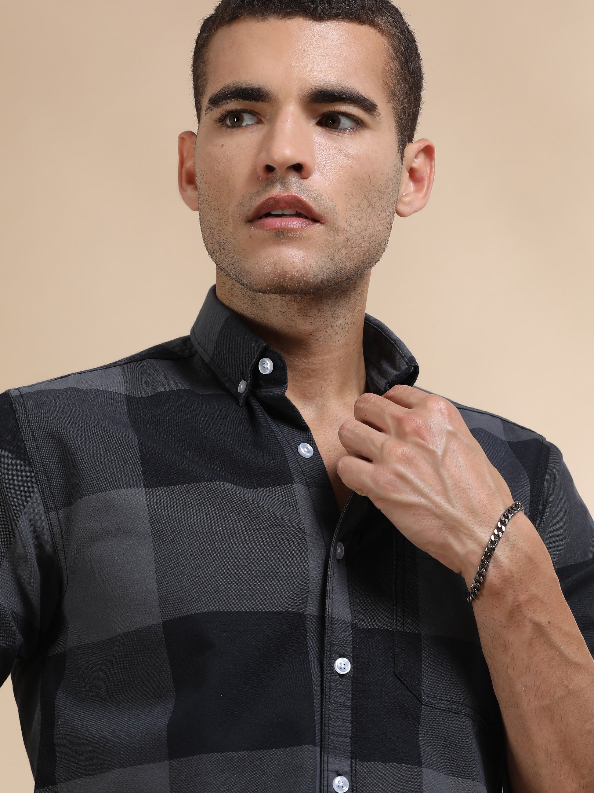 Mens Black and Grey Check Shirt