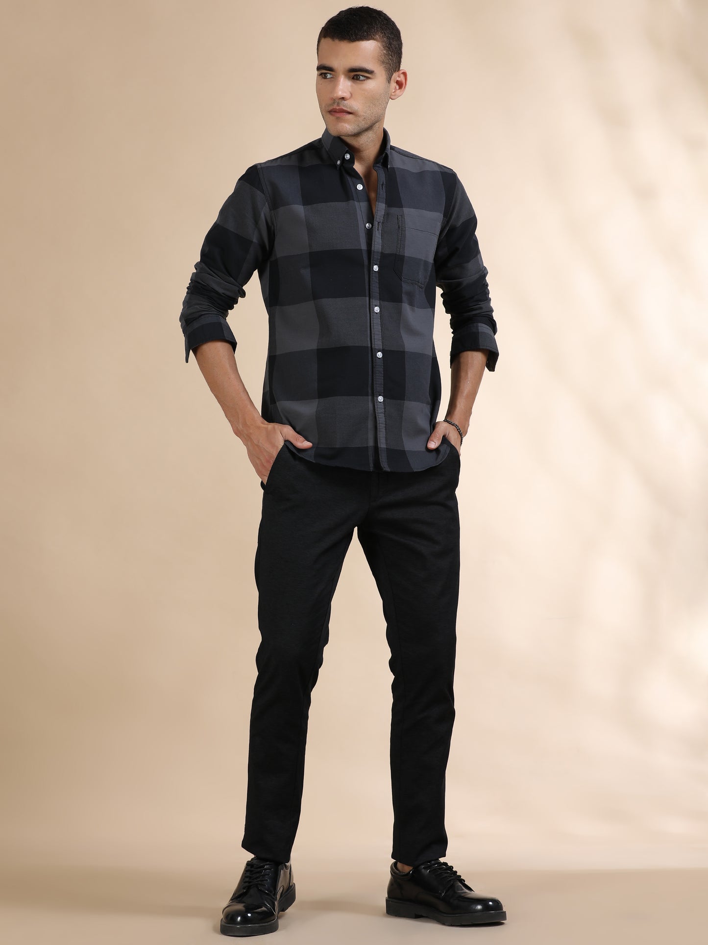 Mens Black and Grey Check Shirt