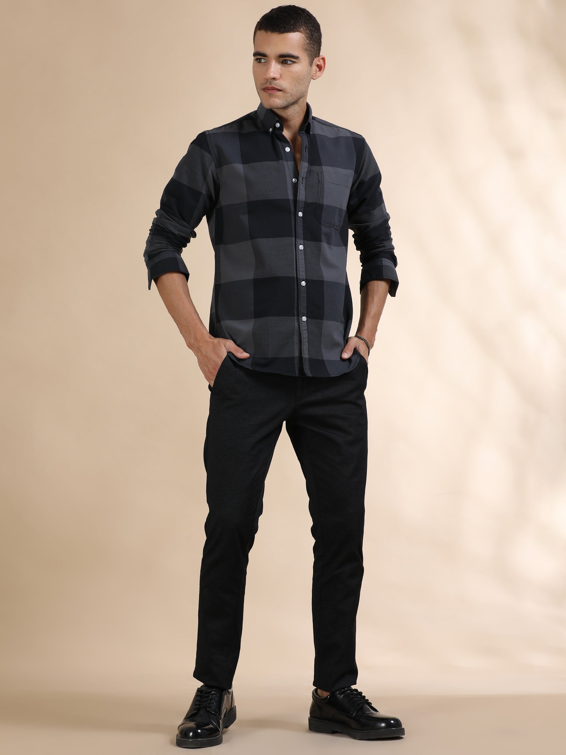 Mens Black and Grey Check Shirt