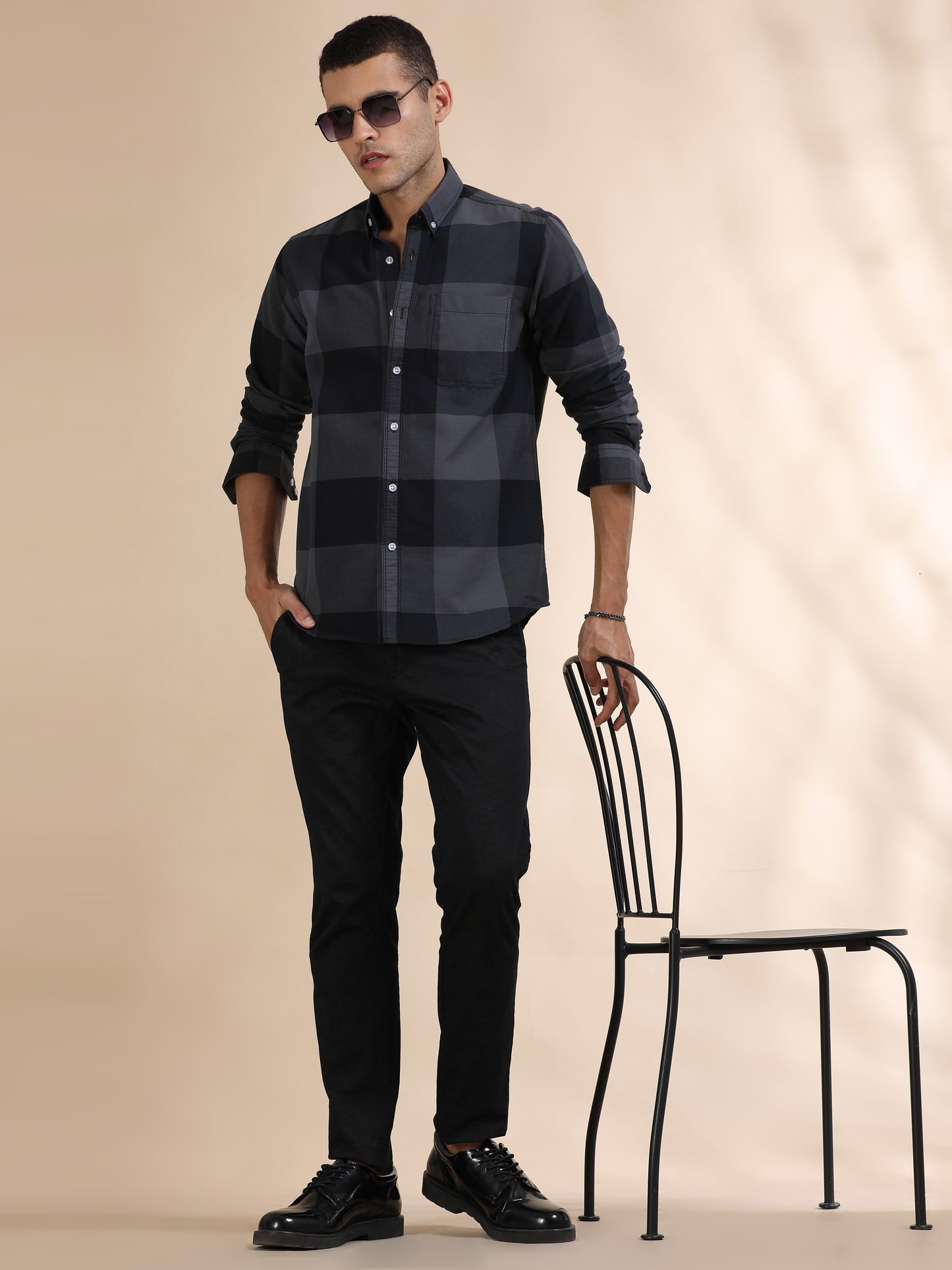 Mens Black and Grey Check Shirt