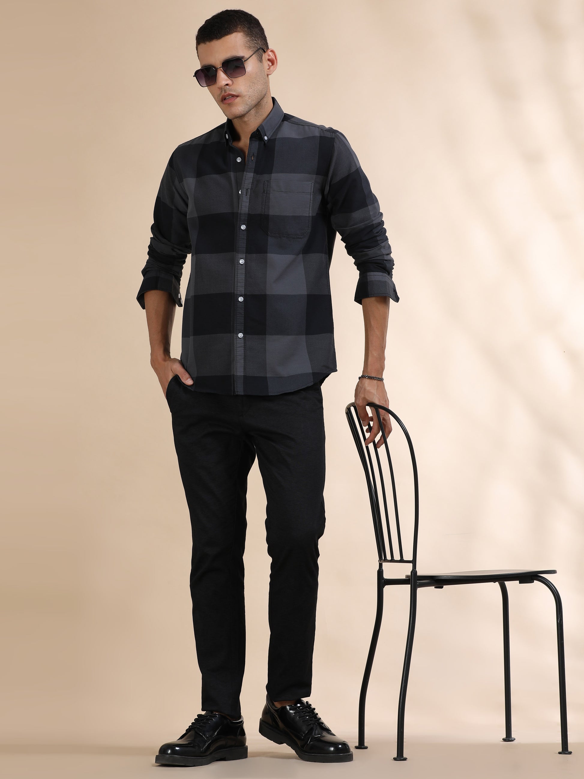 Mens Black and Grey Check Shirt