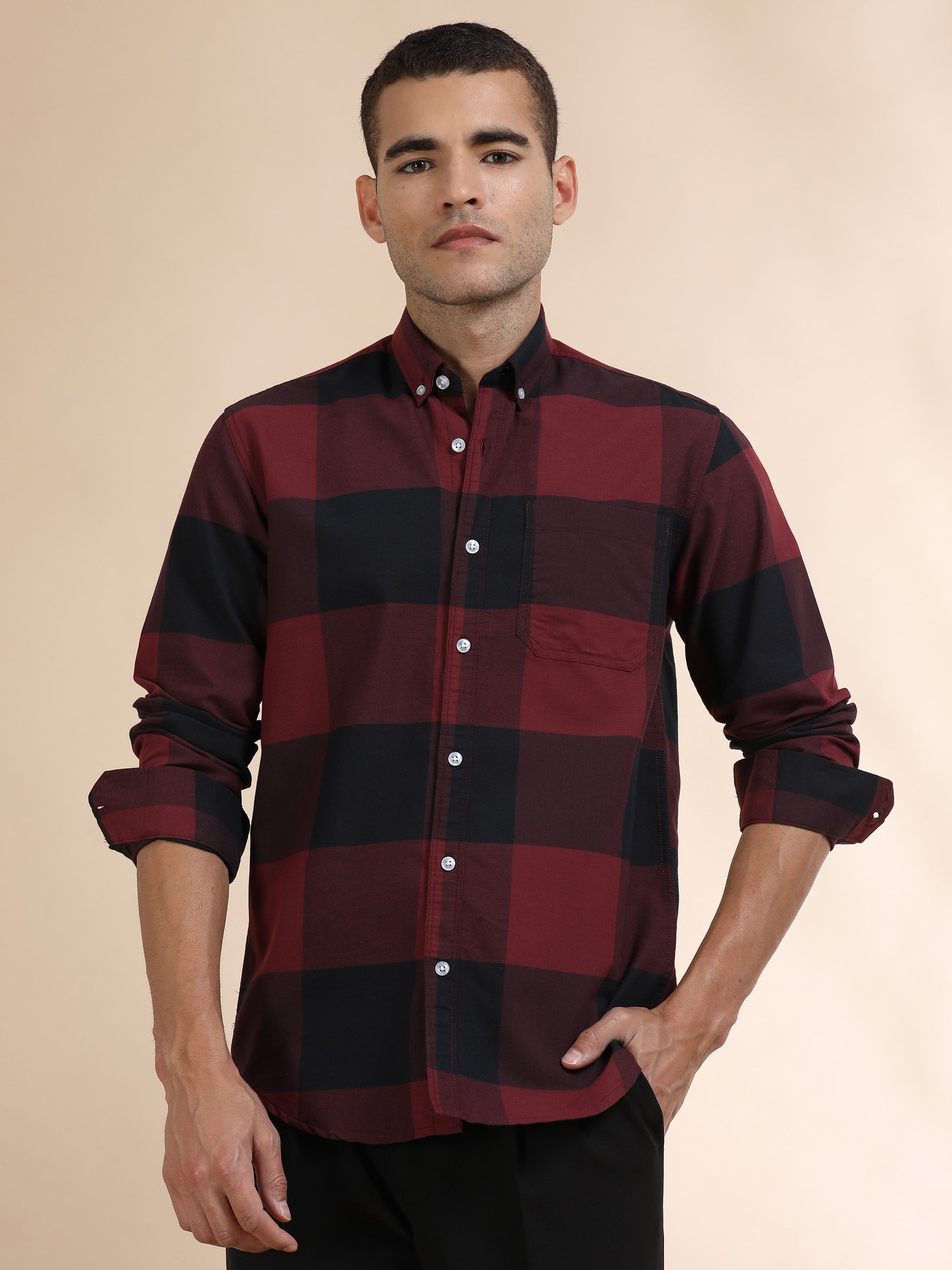 Mens Red and Black Check Shirt