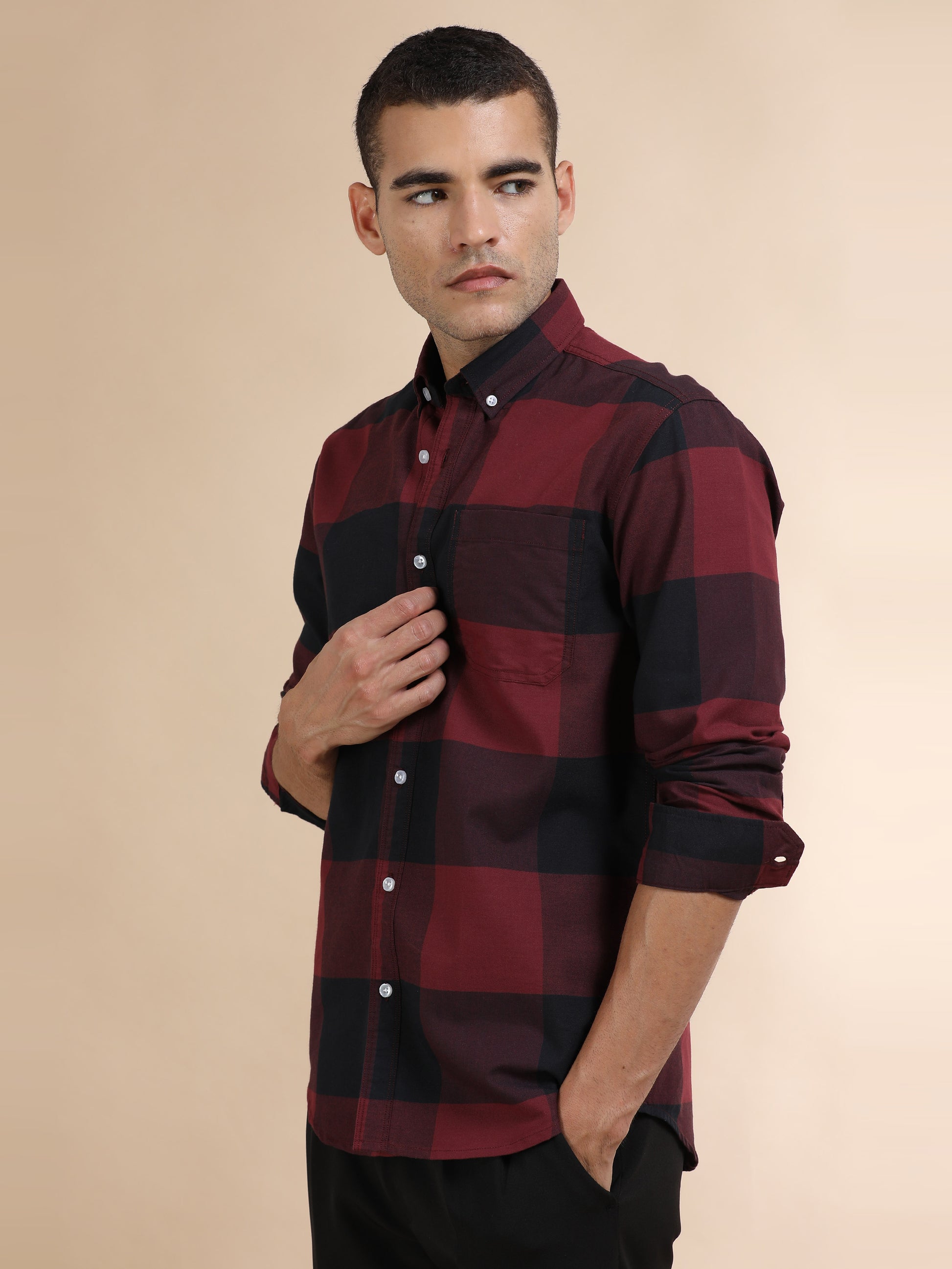 Mens Red and Black Check Shirt