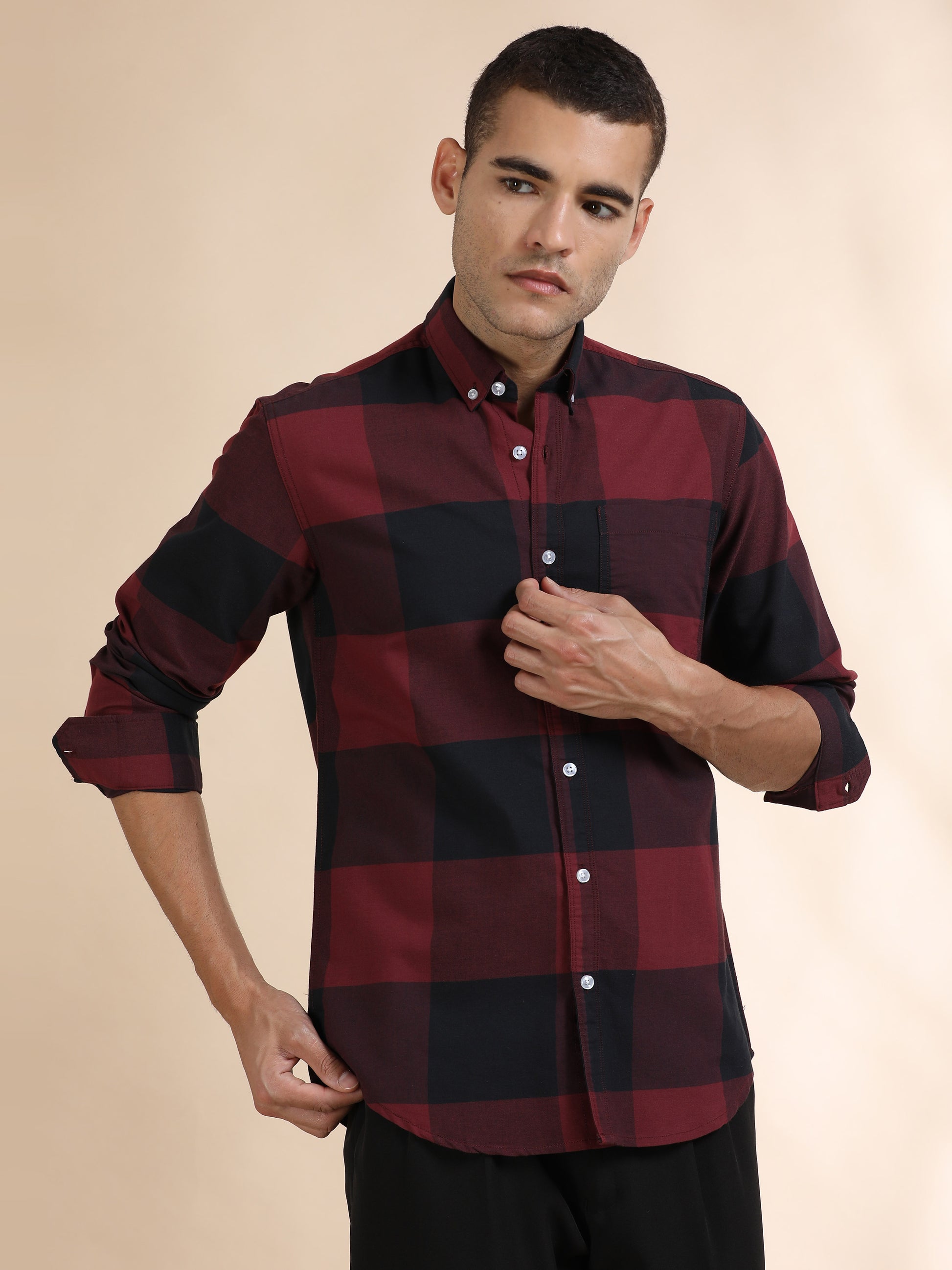 Mens Red and Black Check Shirt