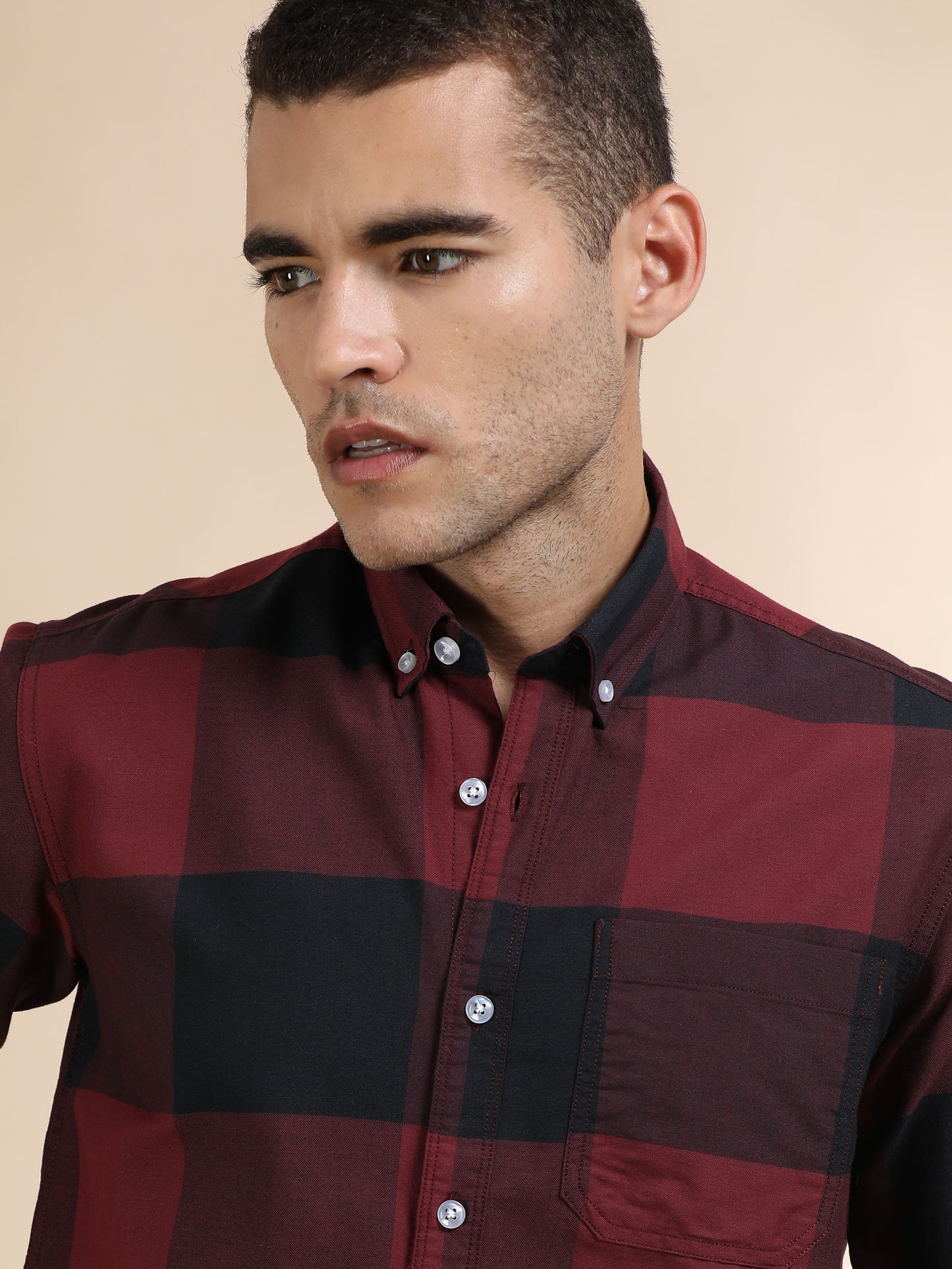 Mens Red and Black Check Shirt
