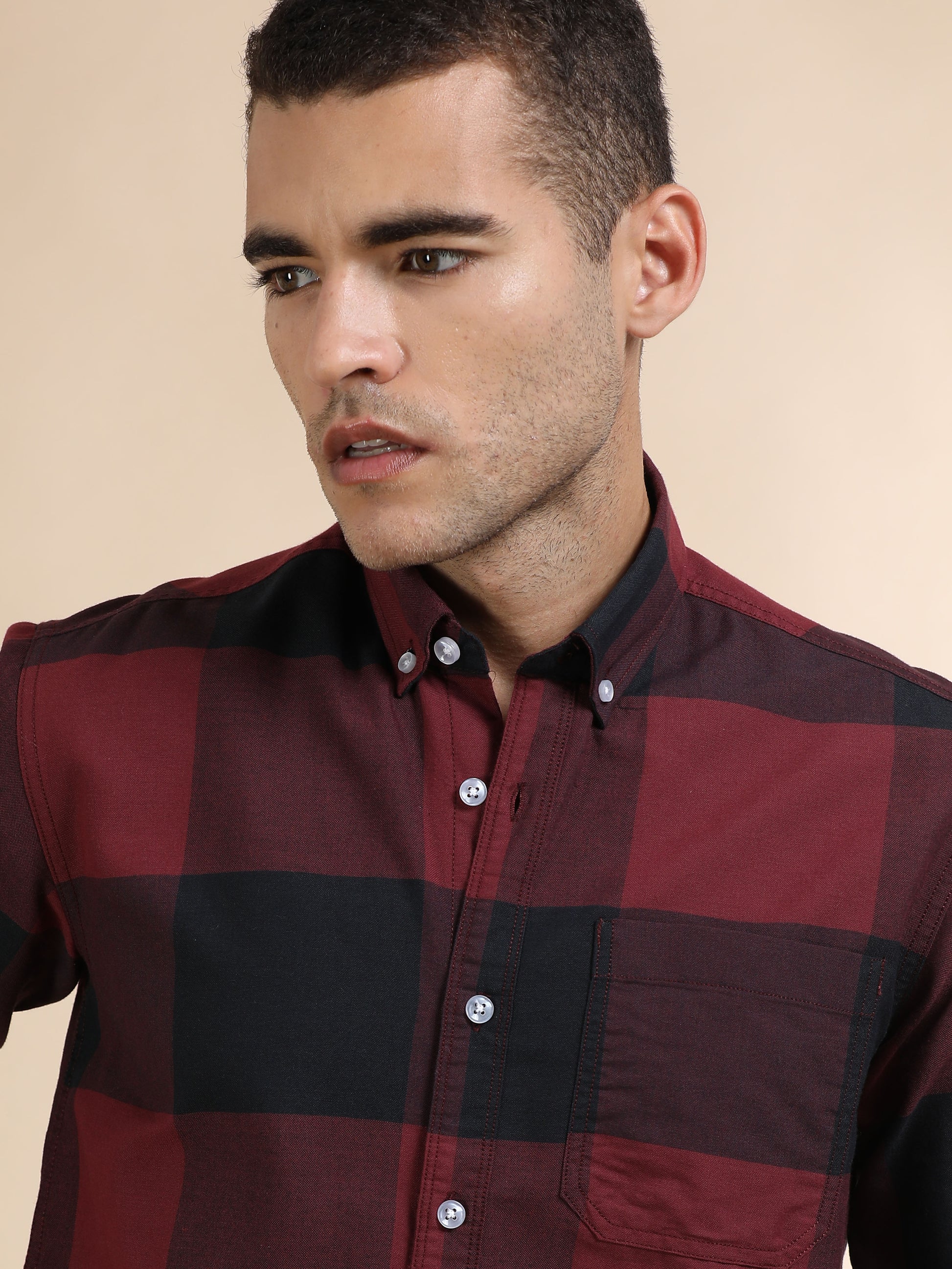Mens Red and Black Check Shirt