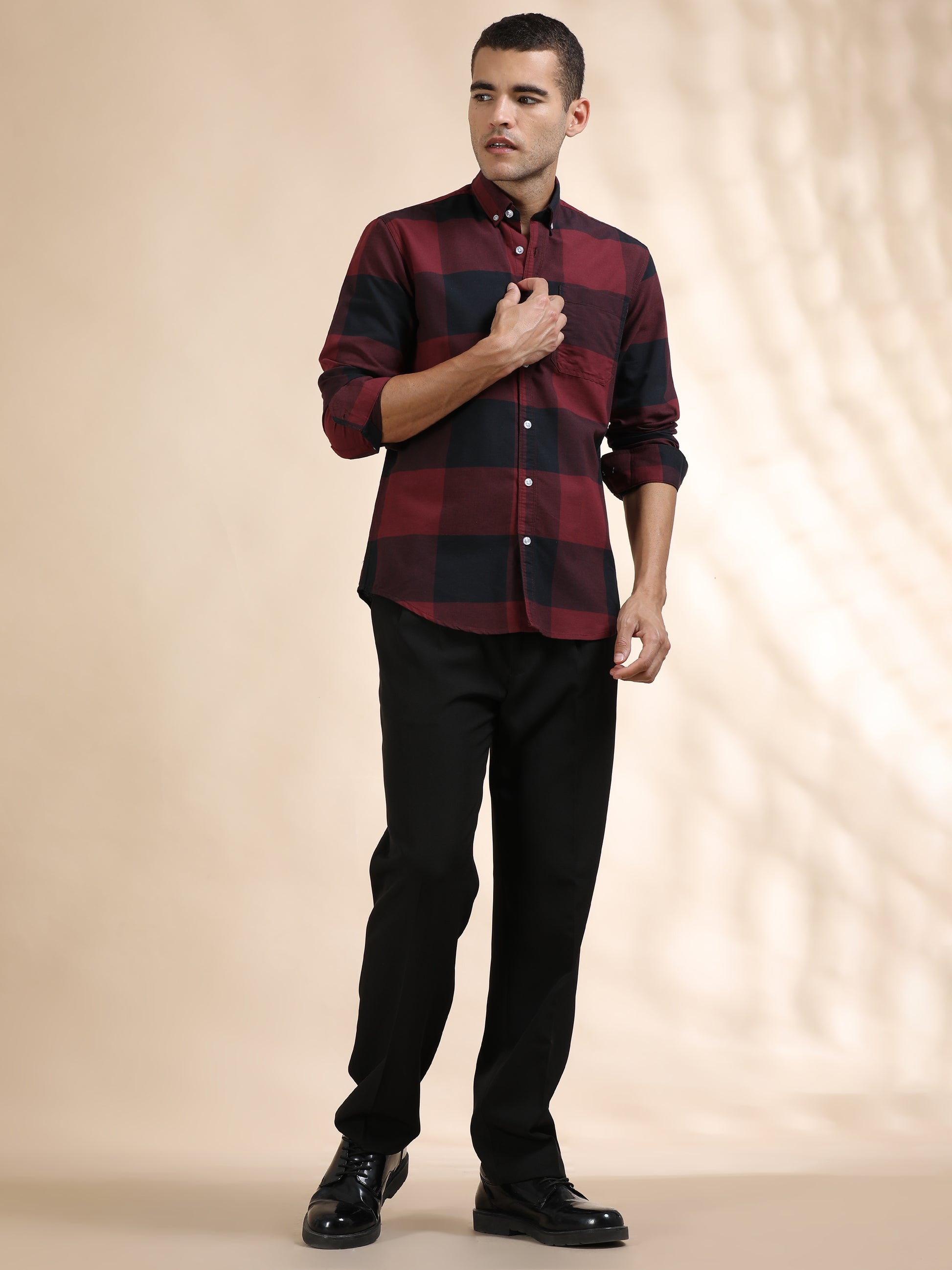 Mens Red and Black Check Shirt