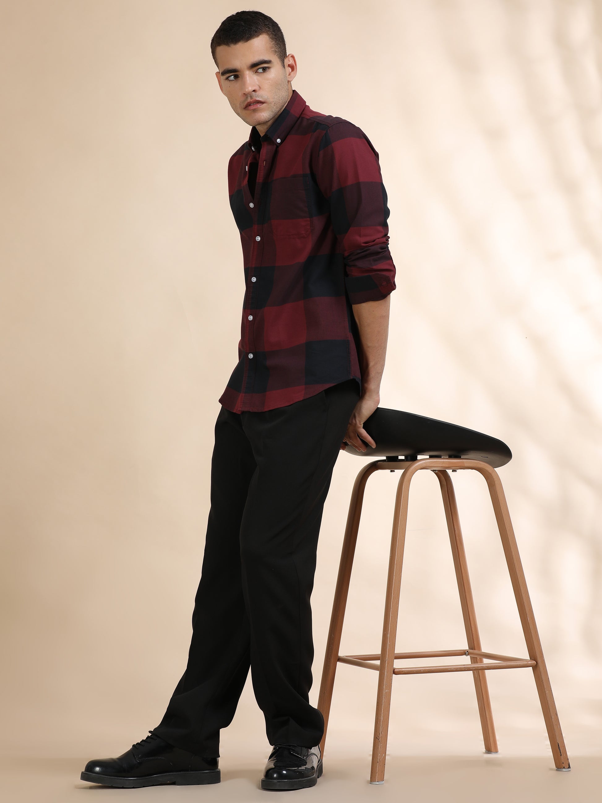 Mens Red and Black Check Shirt