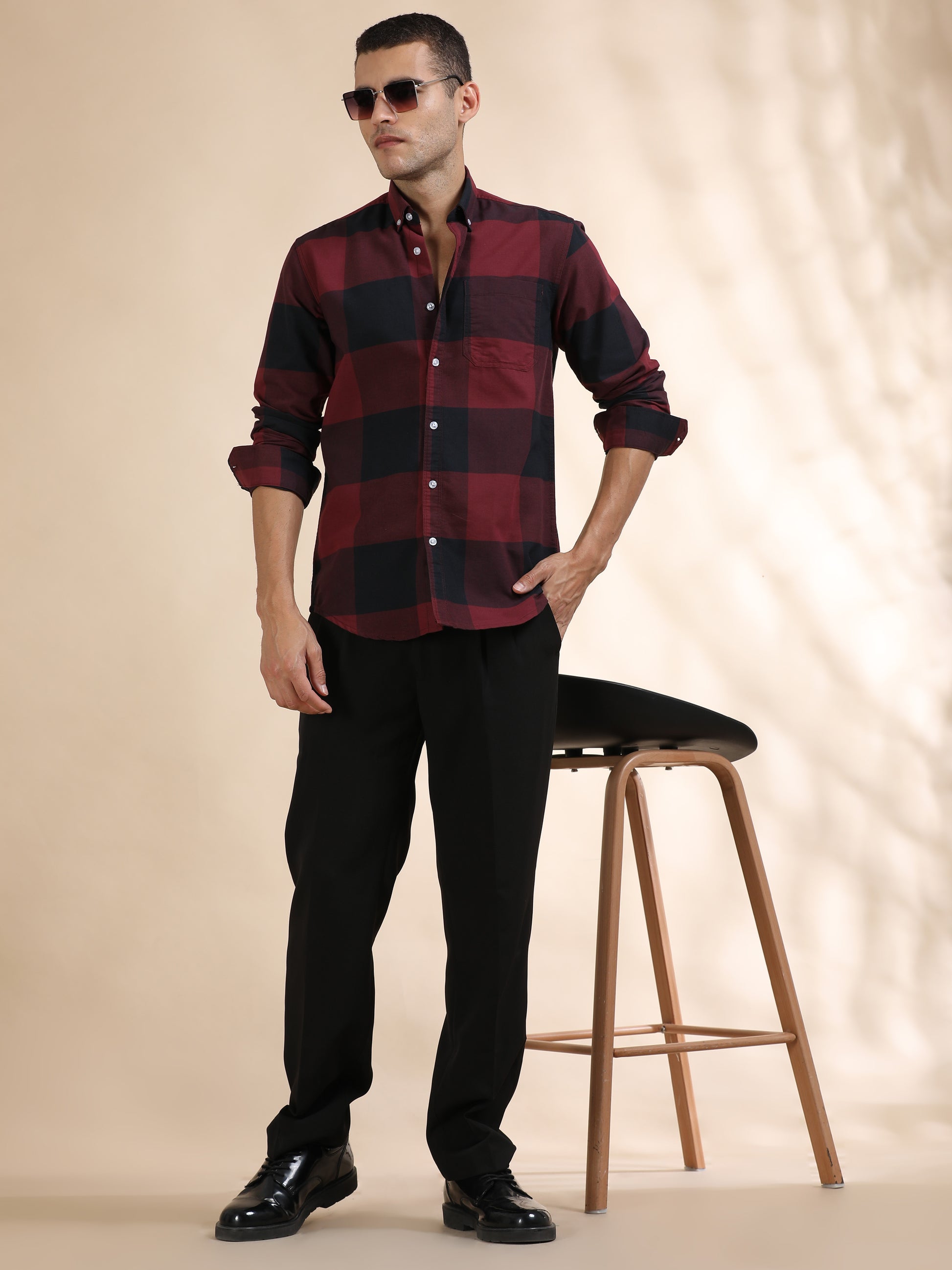 Mens Red and Black Check Shirt