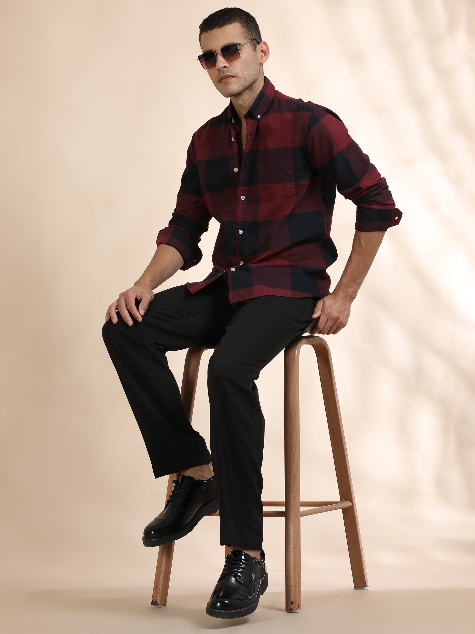 Mens Red and Black Check Shirt