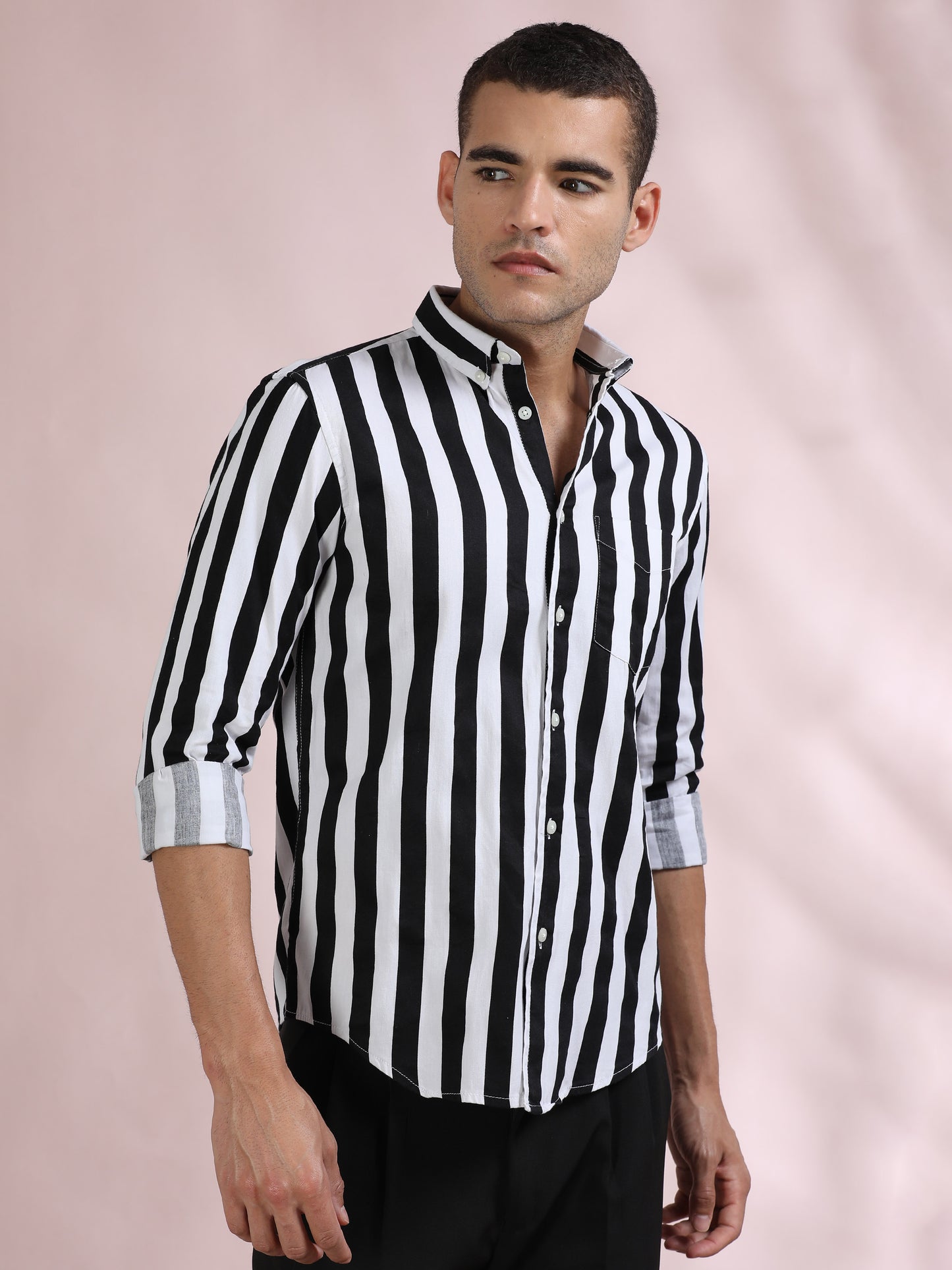 White and Black Striped Shirt for Men