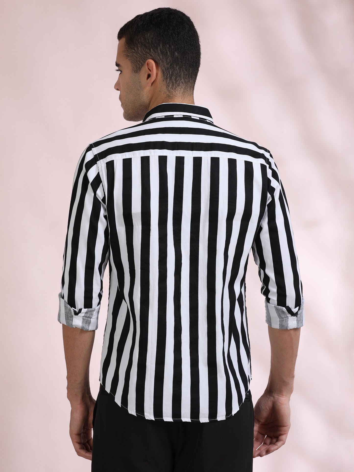 White and Black Striped Shirt for Men
