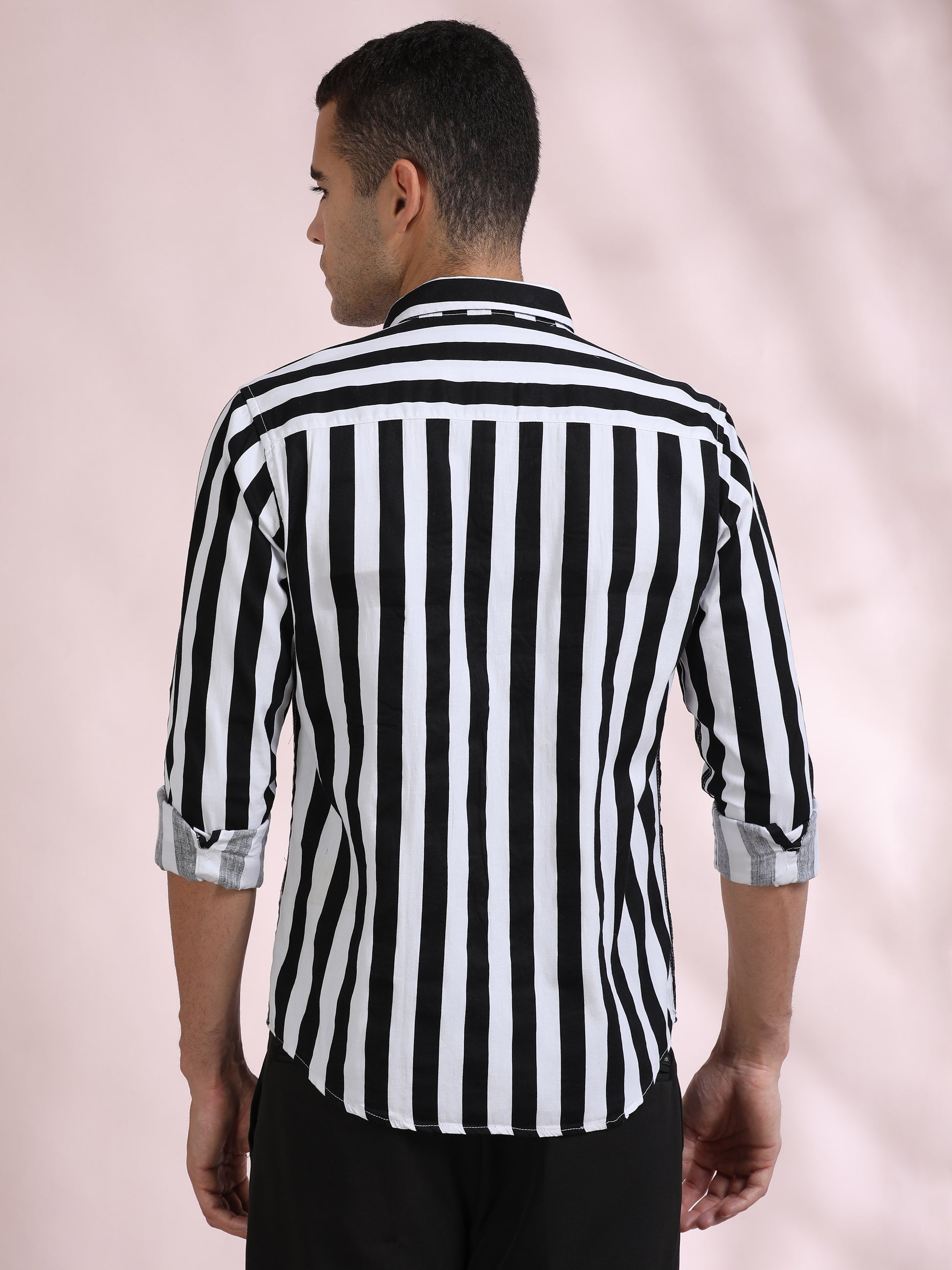 White and Black Striped Shirt for Men
