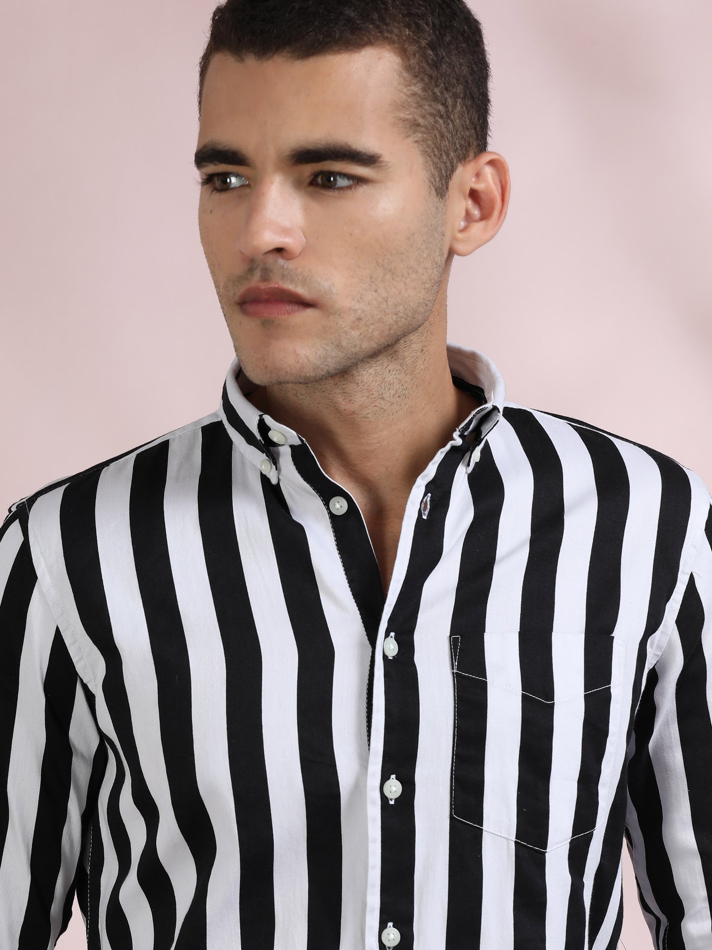White and Black Striped Shirt for Men