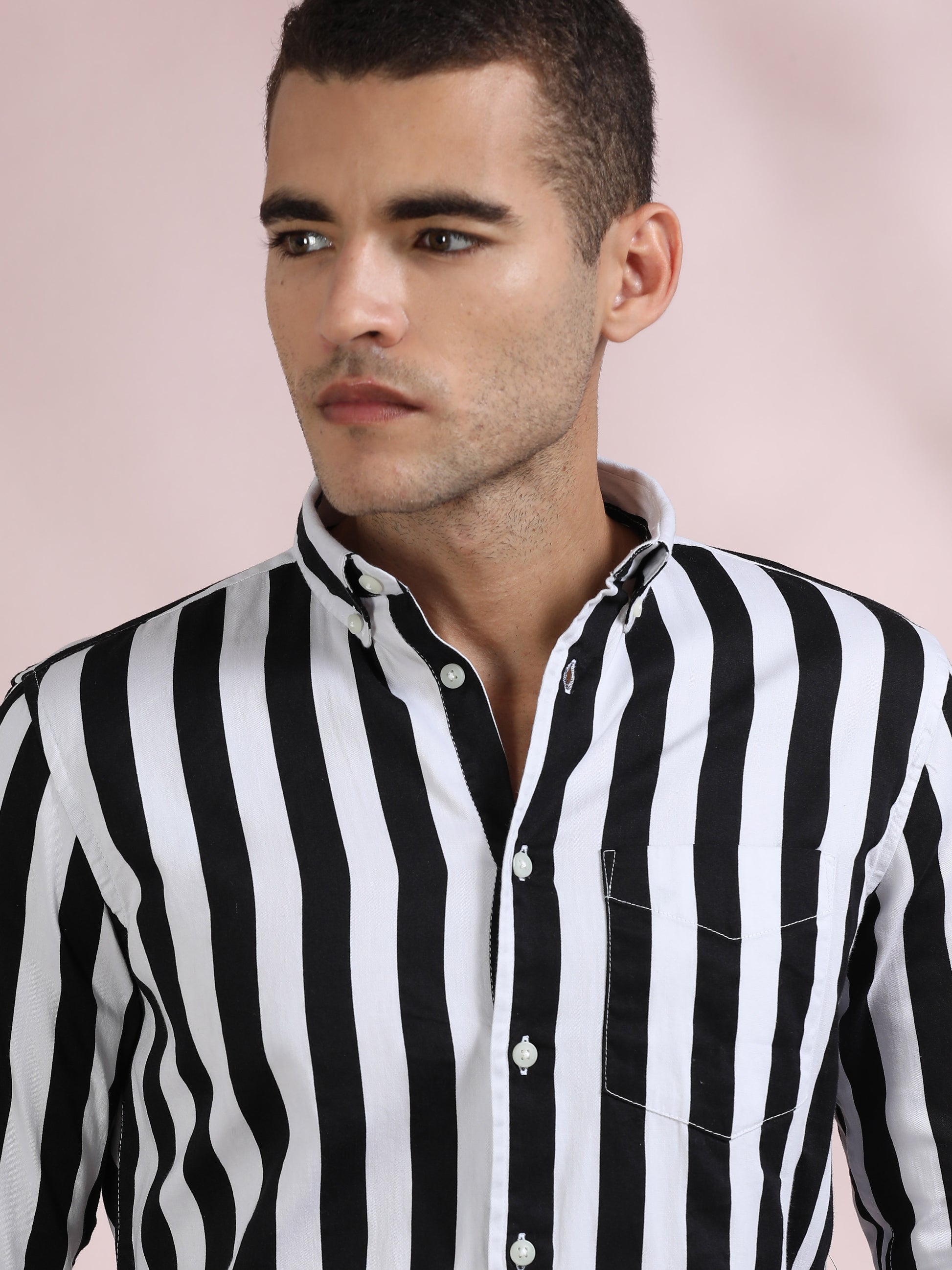 White and Black Striped Shirt for Men