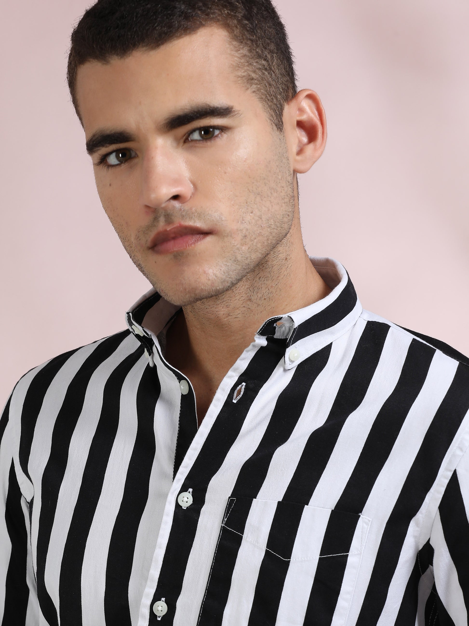 White and Black Striped Shirt for Men