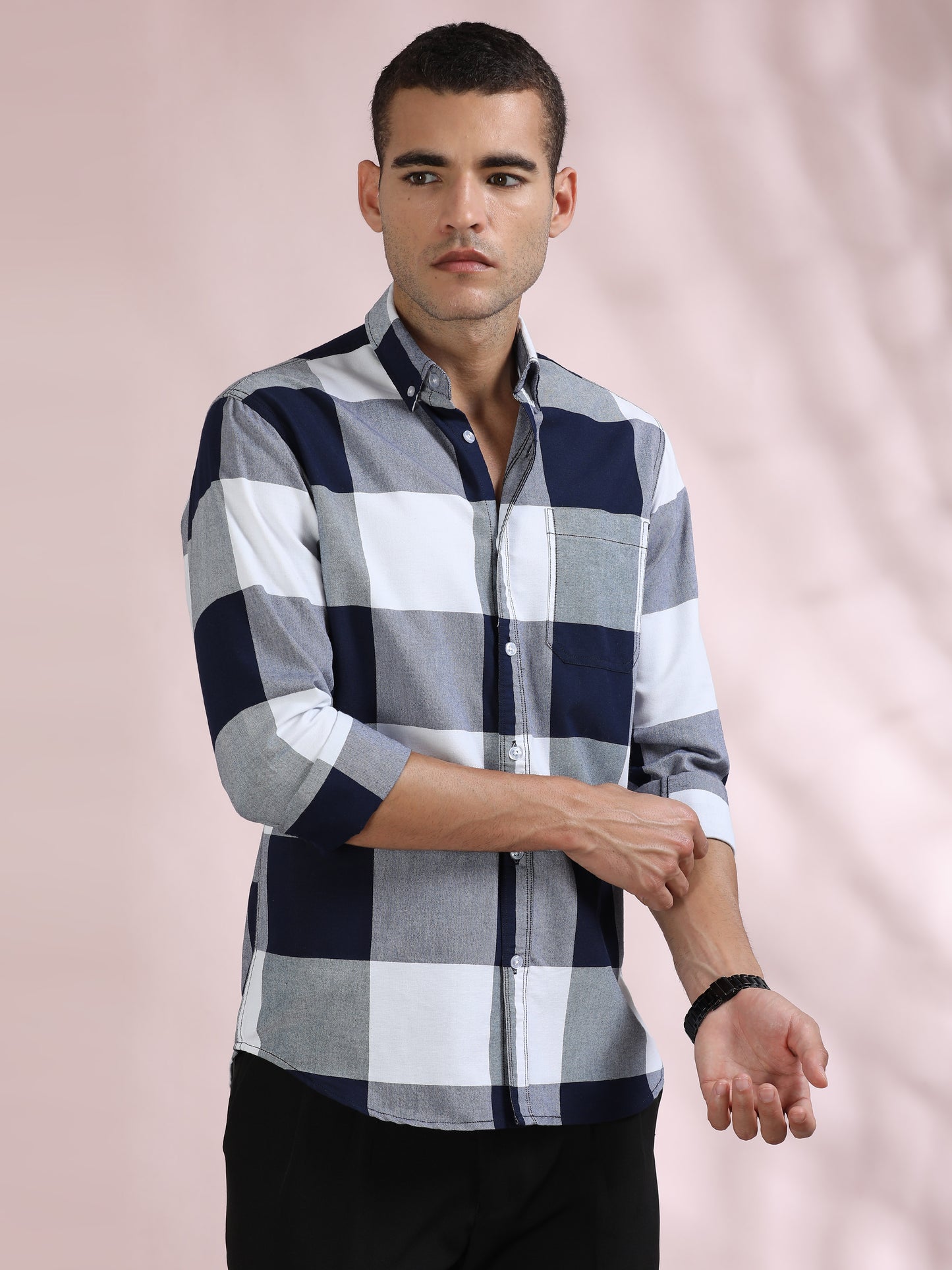 Mens Navy and White Check Shirt