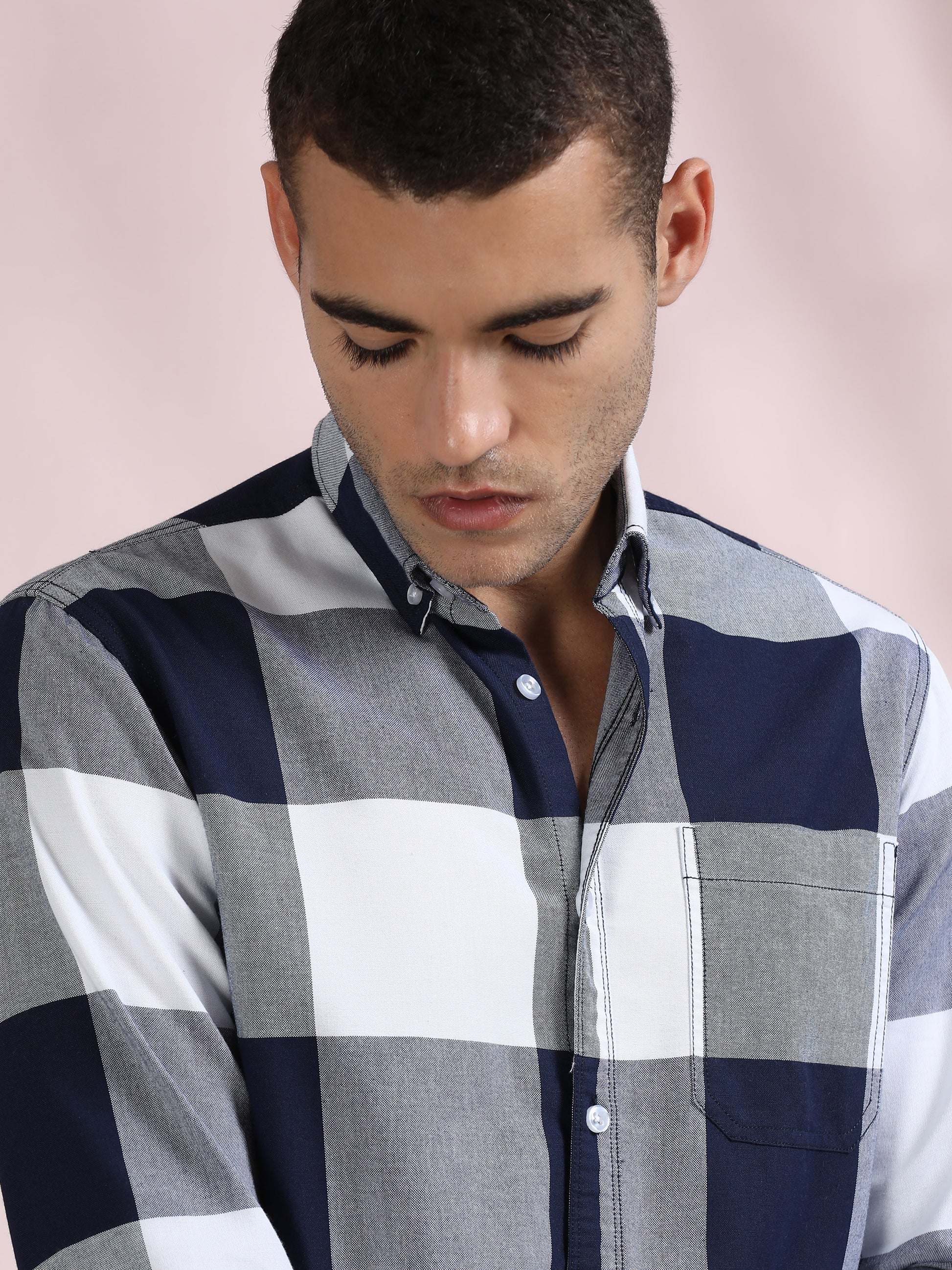 Mens Navy and White Check Shirt
