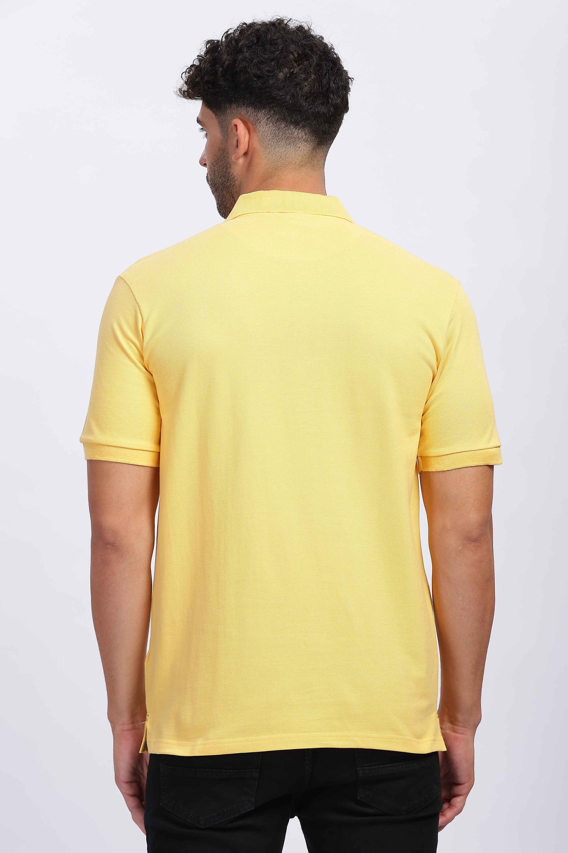 Cotton Yellow Polo T Shirt for Men