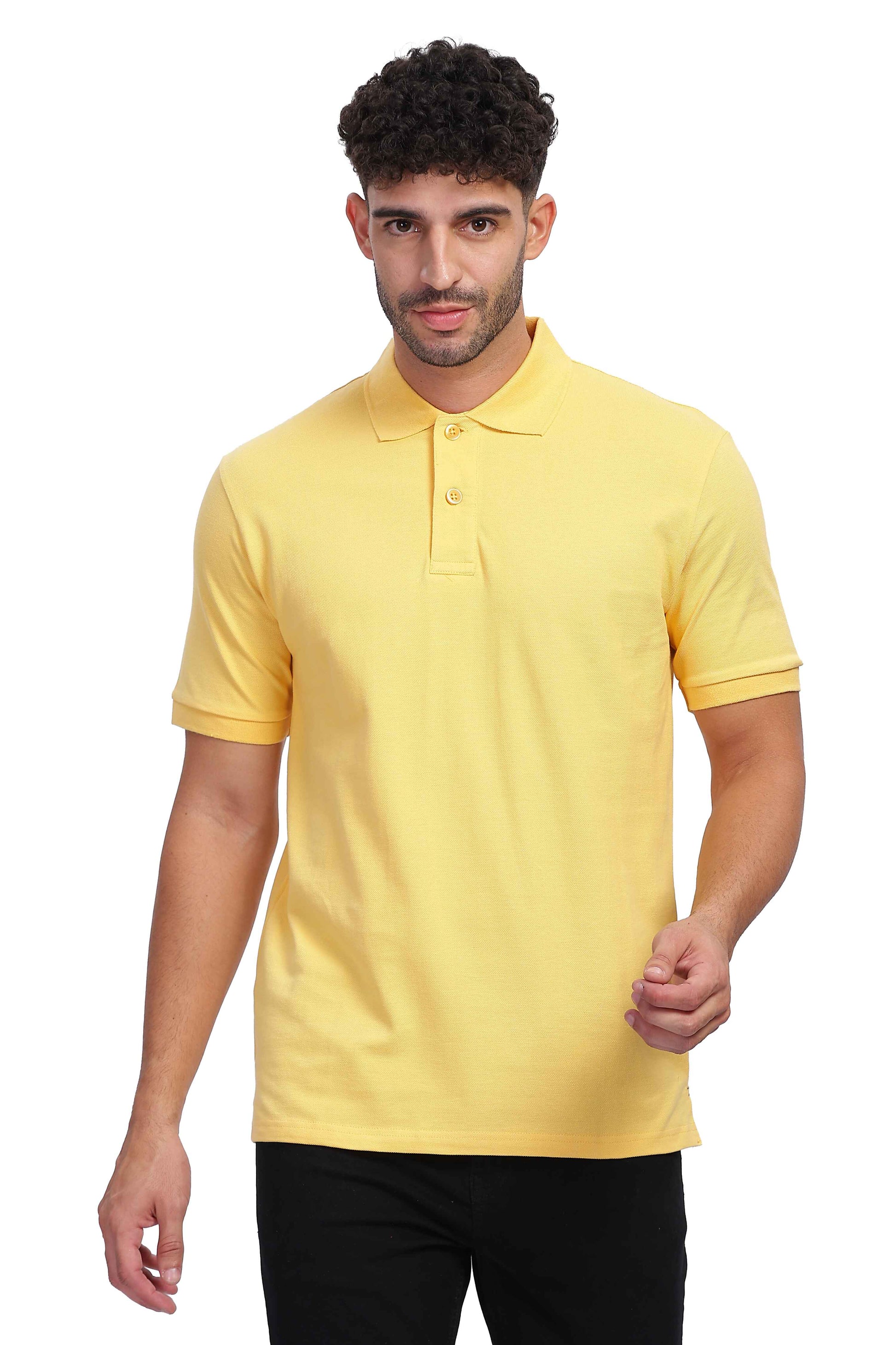 Cotton Yellow Polo T Shirt for Men