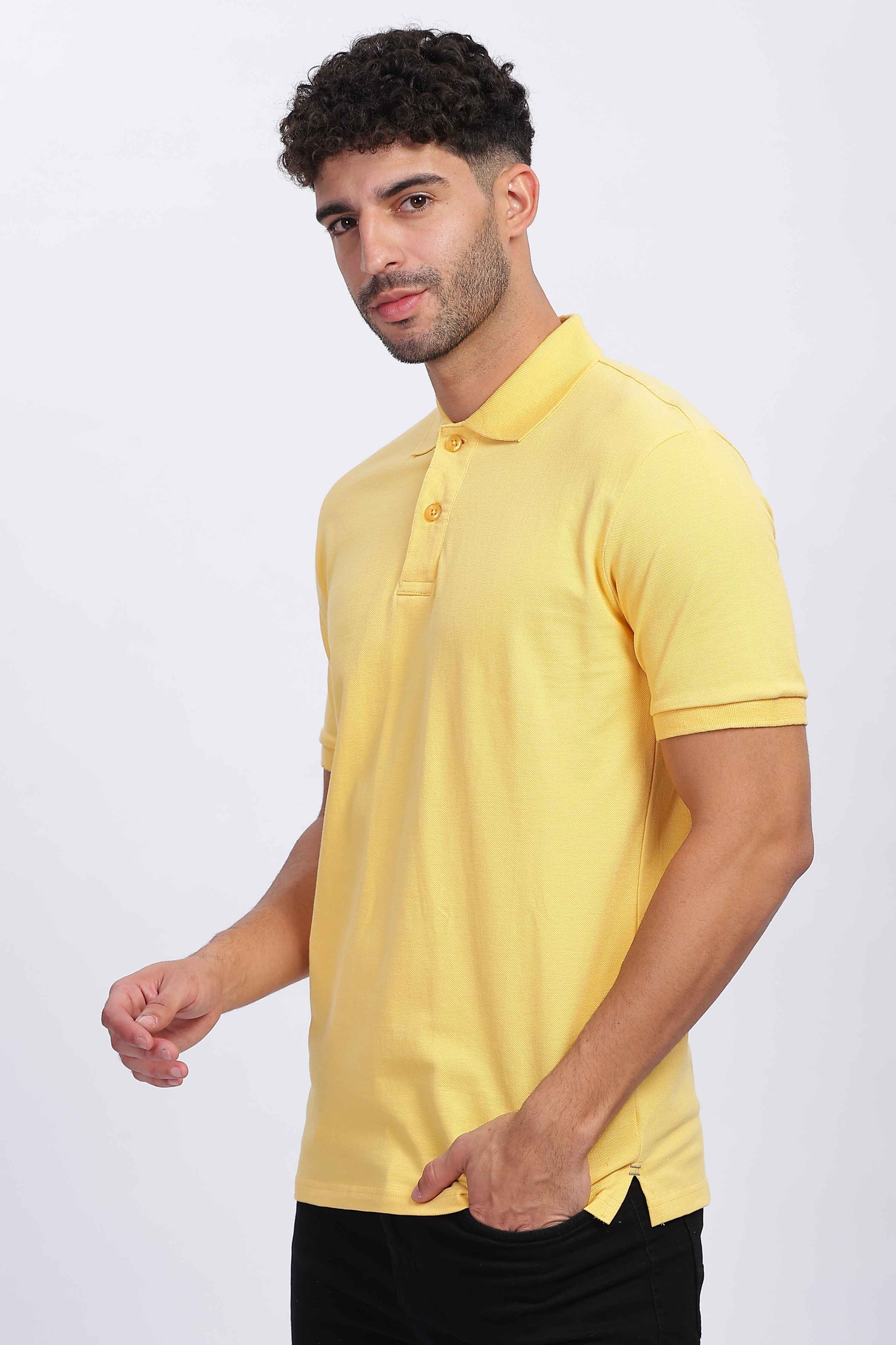 Cotton Yellow Polo T Shirt for Men