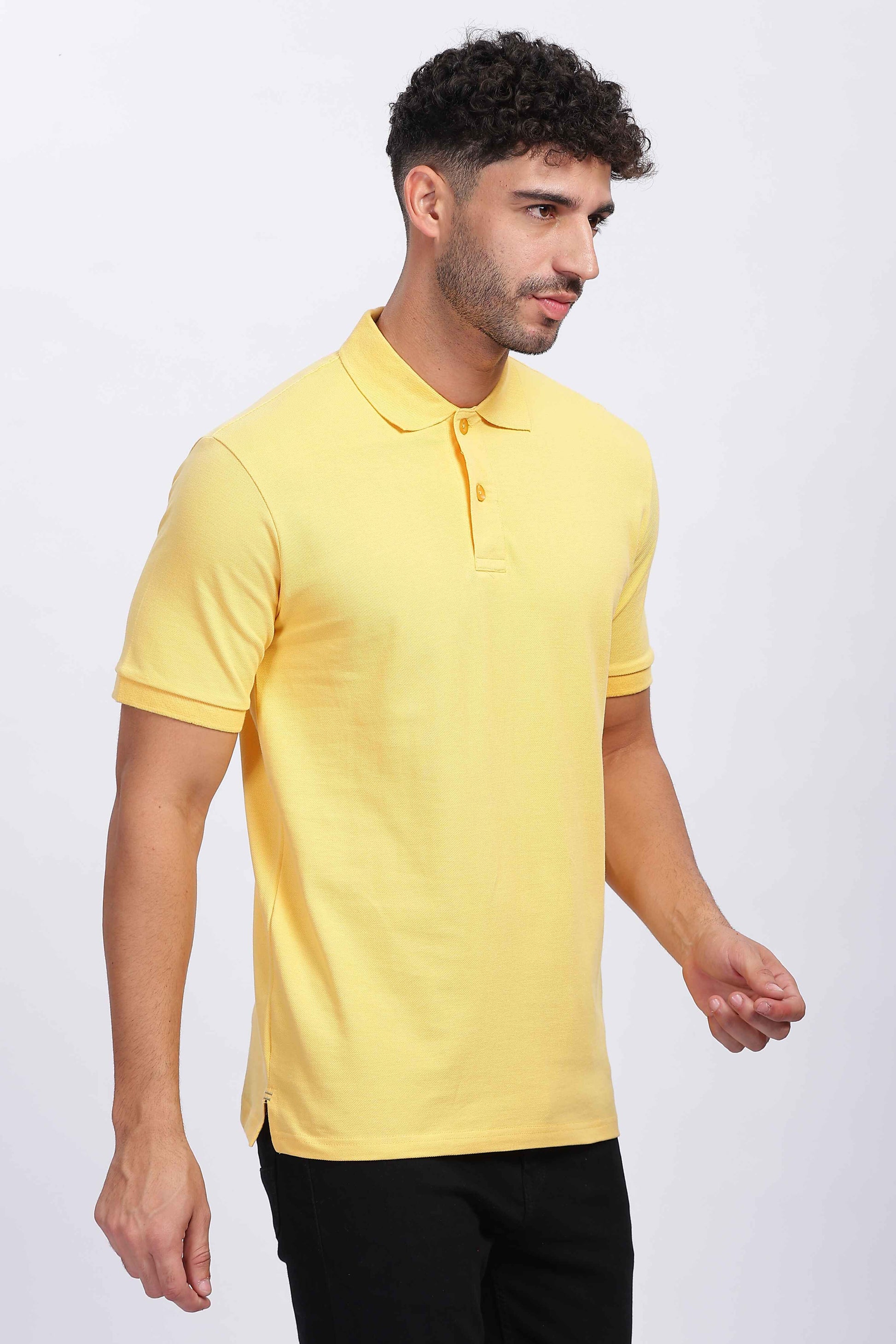 Cotton Yellow Polo T Shirt for Men
