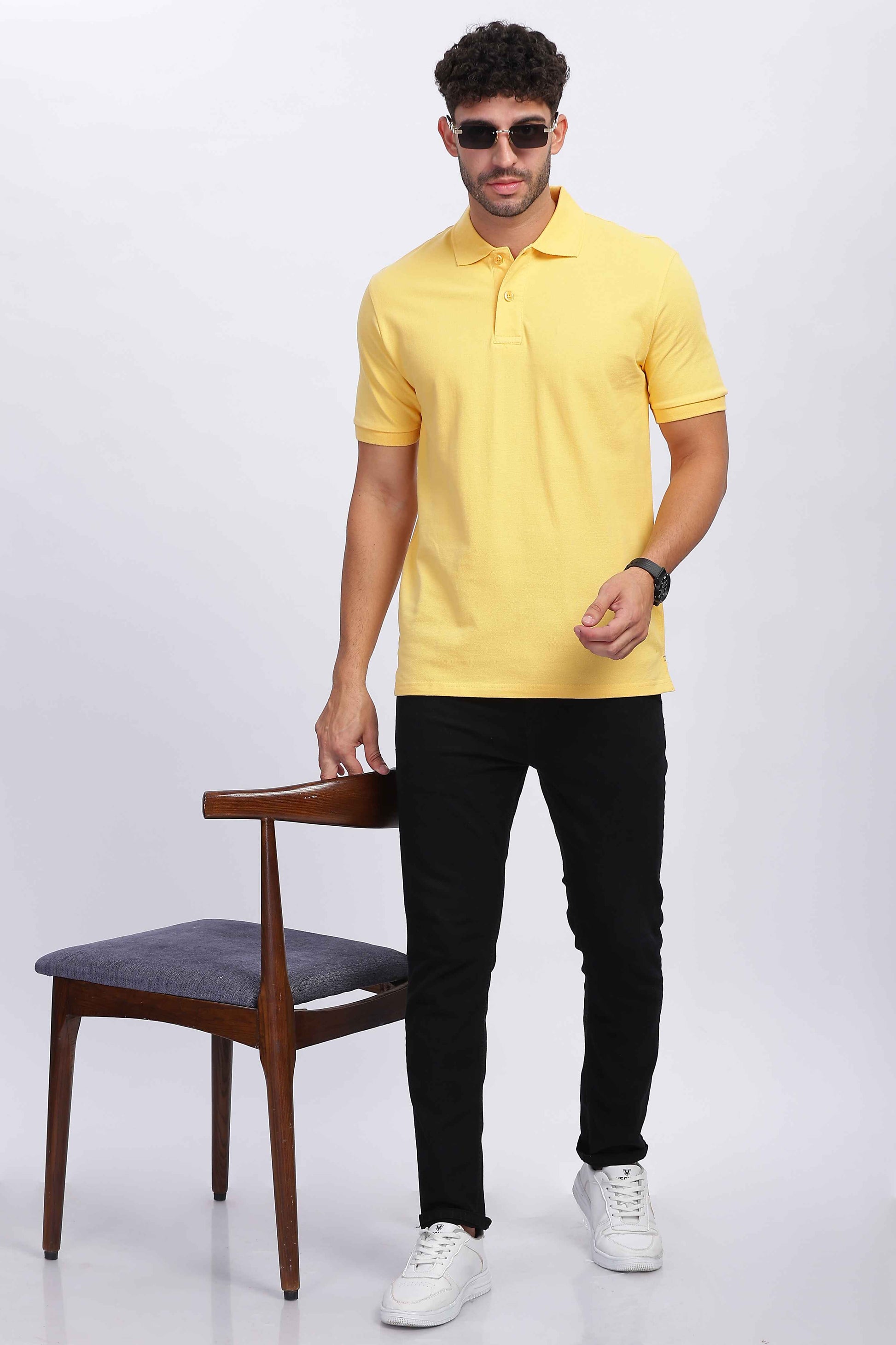 Cotton Yellow Polo T Shirt for Men