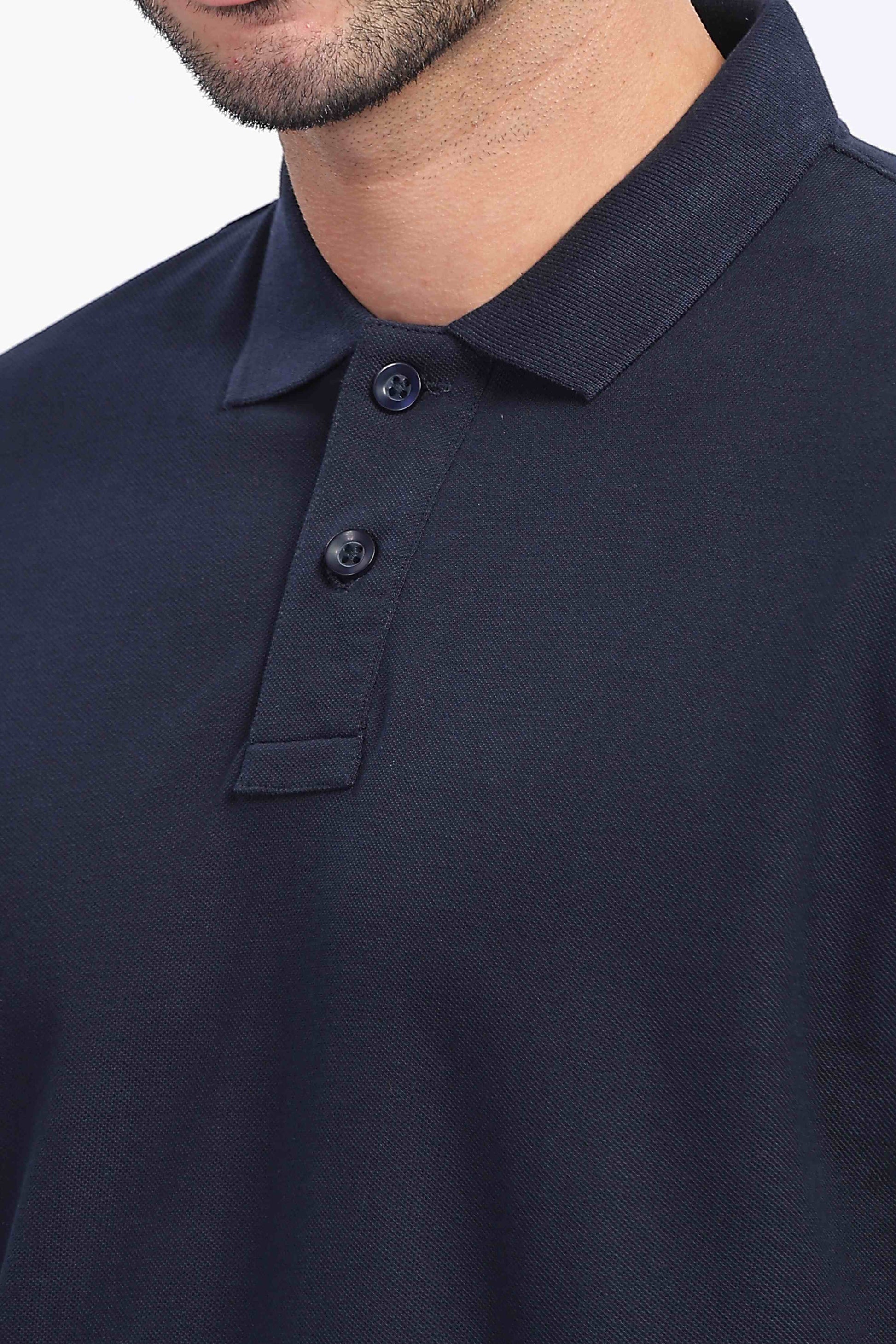 Cotton Navy Blue Polo T Shirt for Men