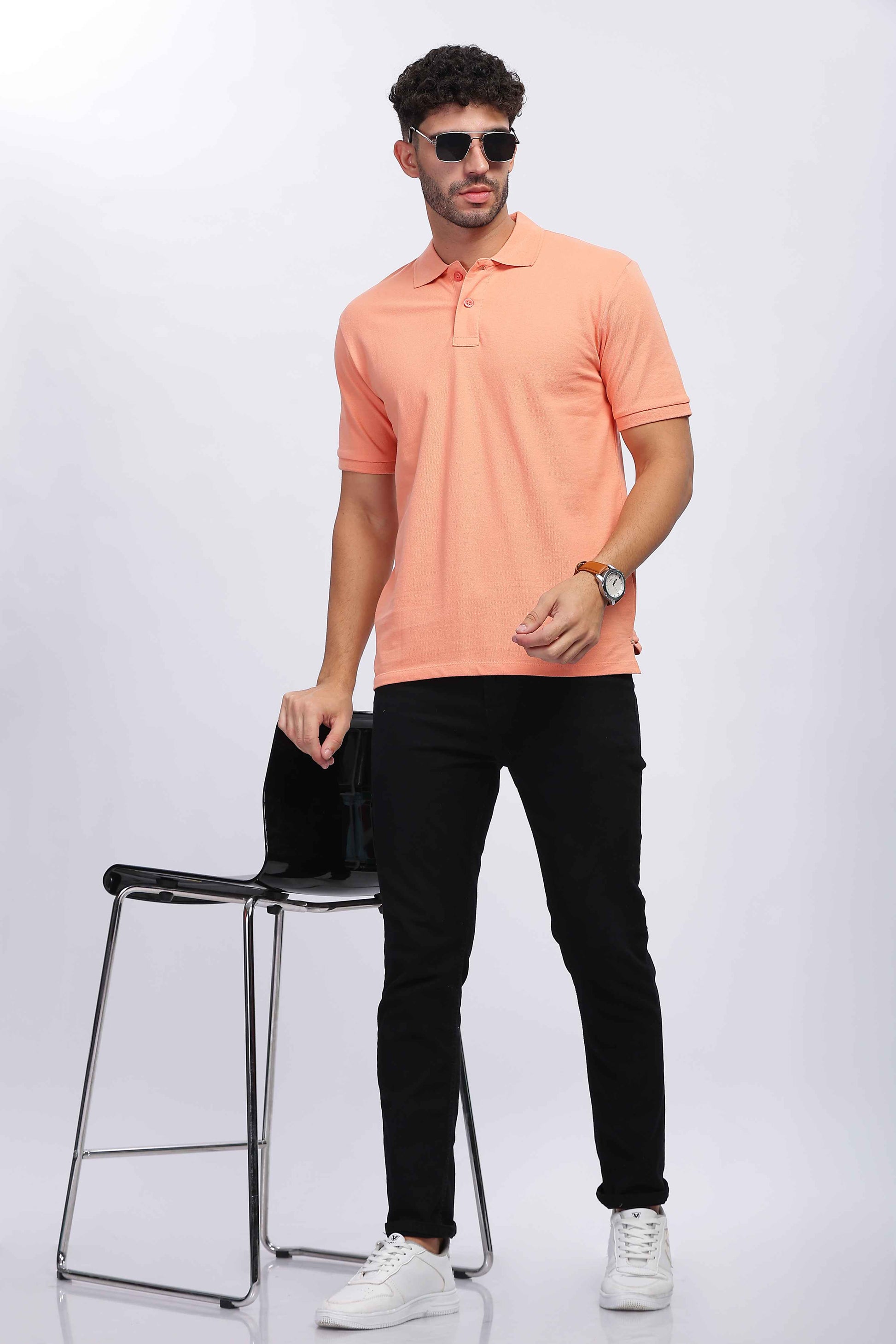 Cotton Orange Polo T Shirt for Men