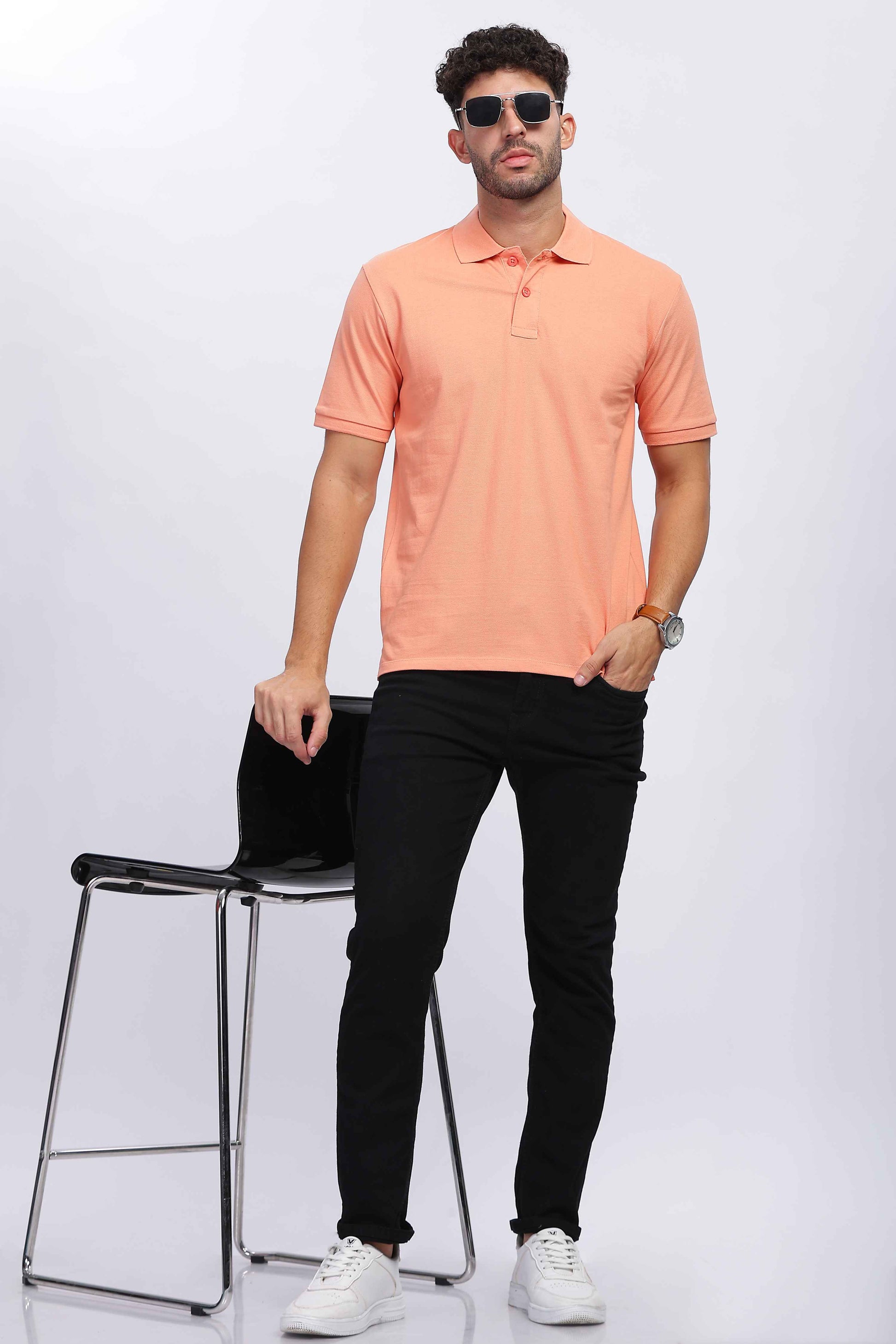 Cotton Orange Polo T Shirt for Men
