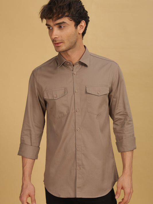 Double Pocket Light Brown Shirt for Men