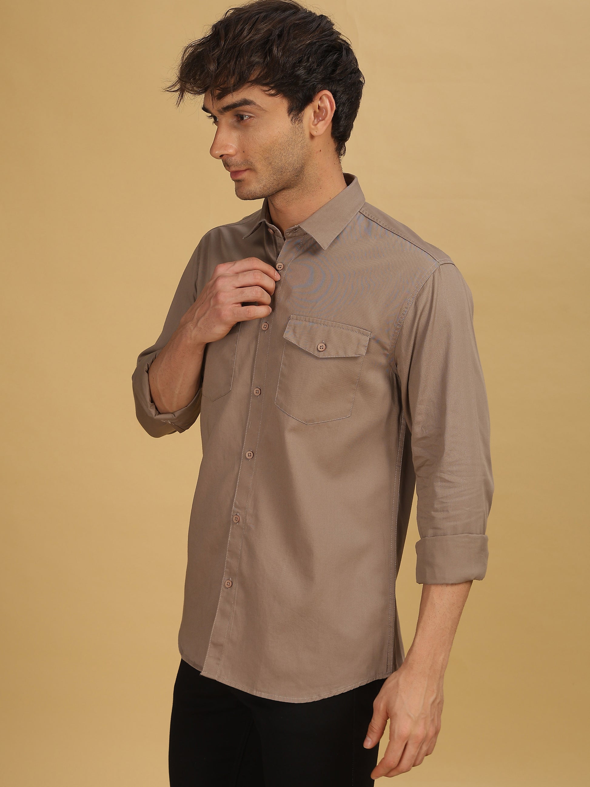 Double Pocket Light Brown Shirt for Men