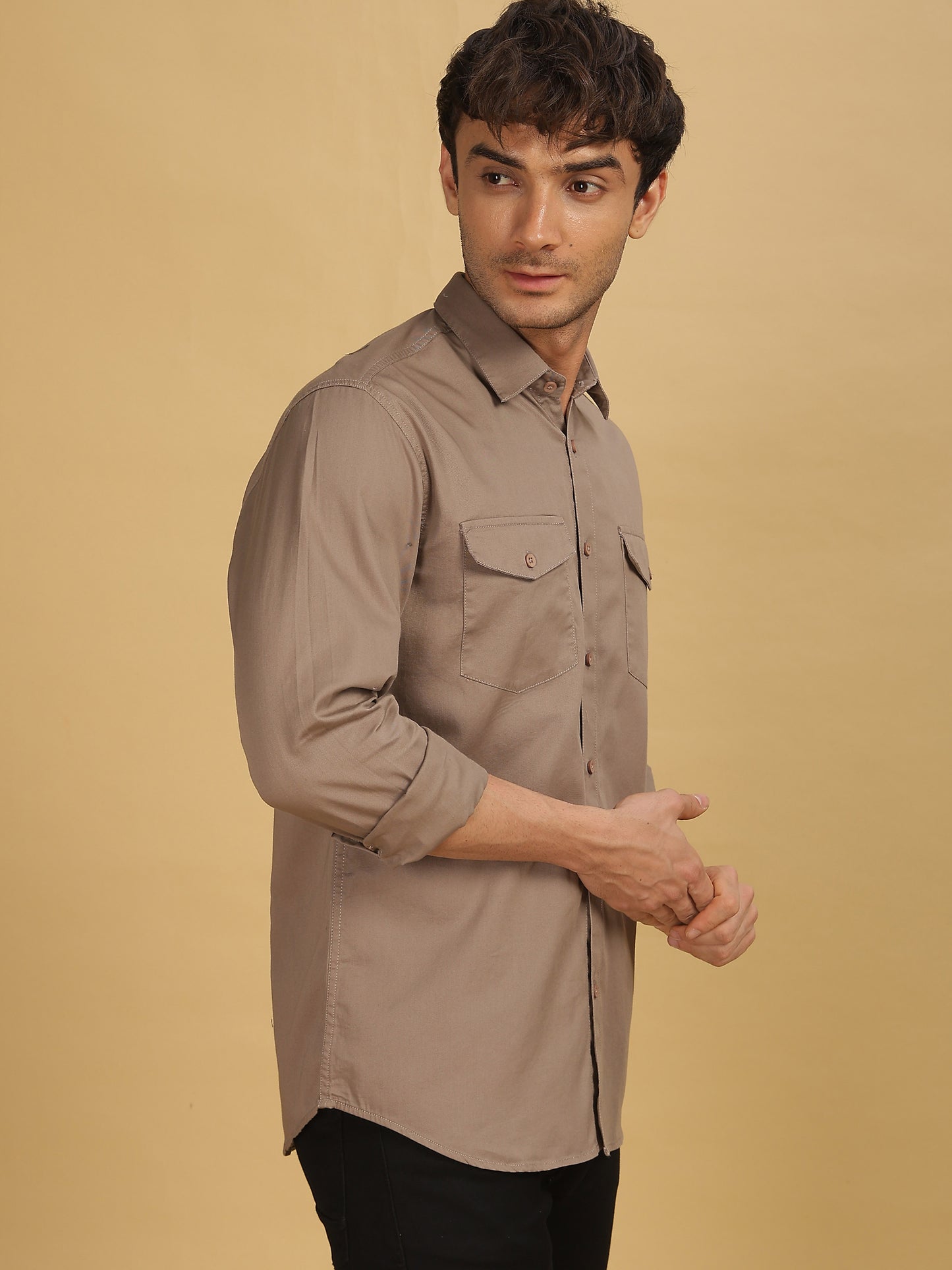 Double Pocket Light Brown Shirt for Men