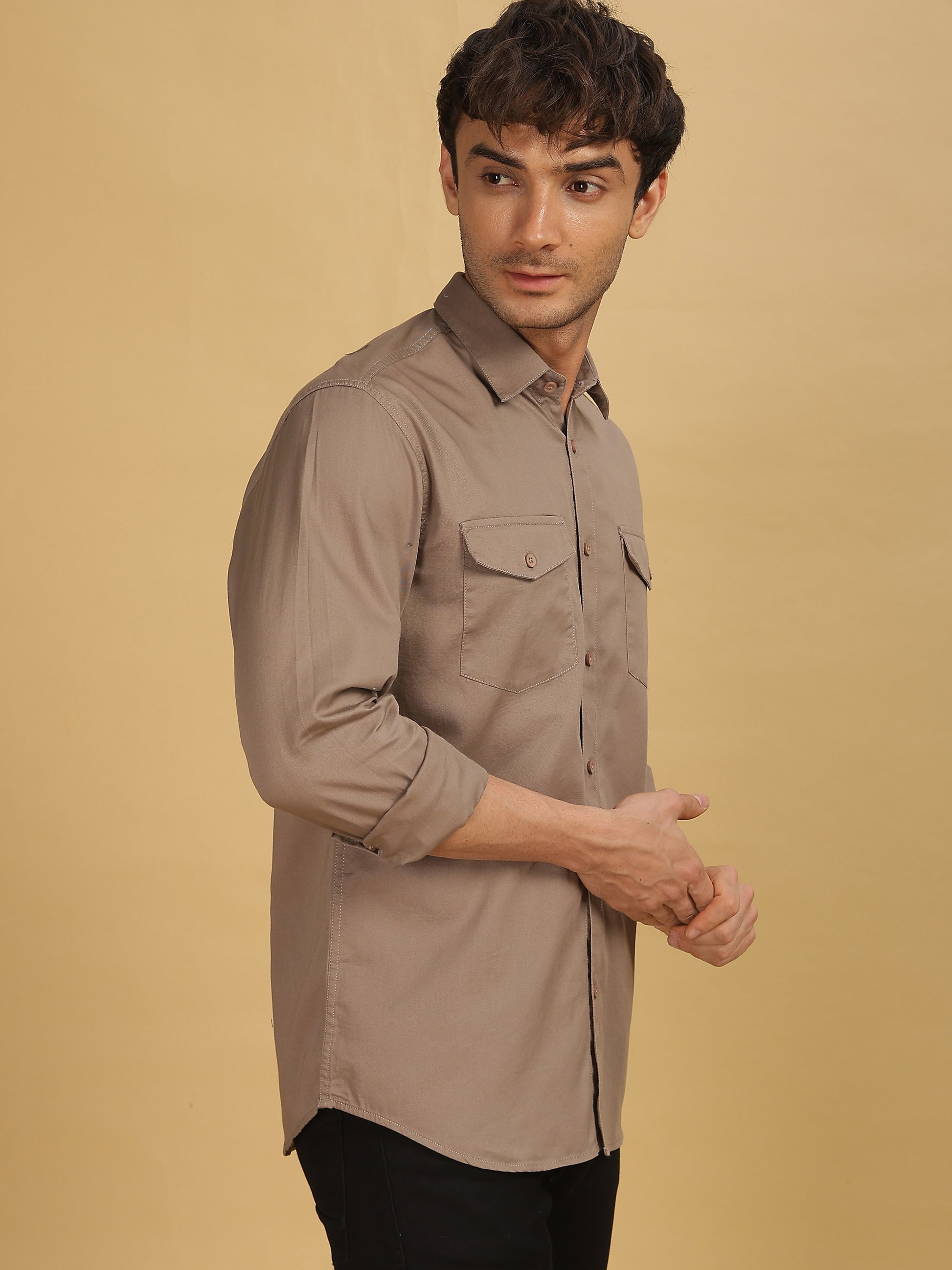 Double Pocket Light Brown Shirt for Men