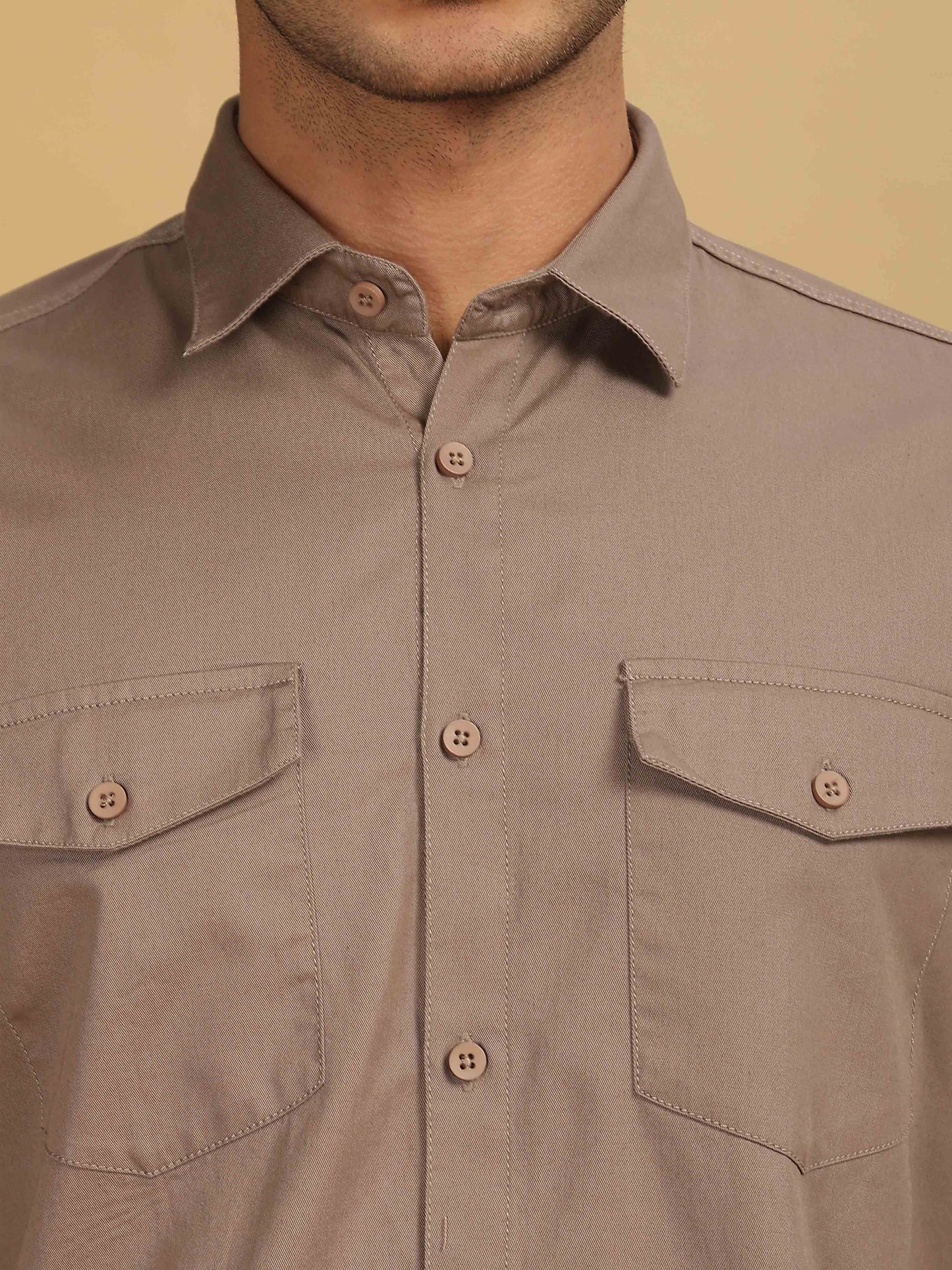 Double Pocket Light Brown Shirt for Men