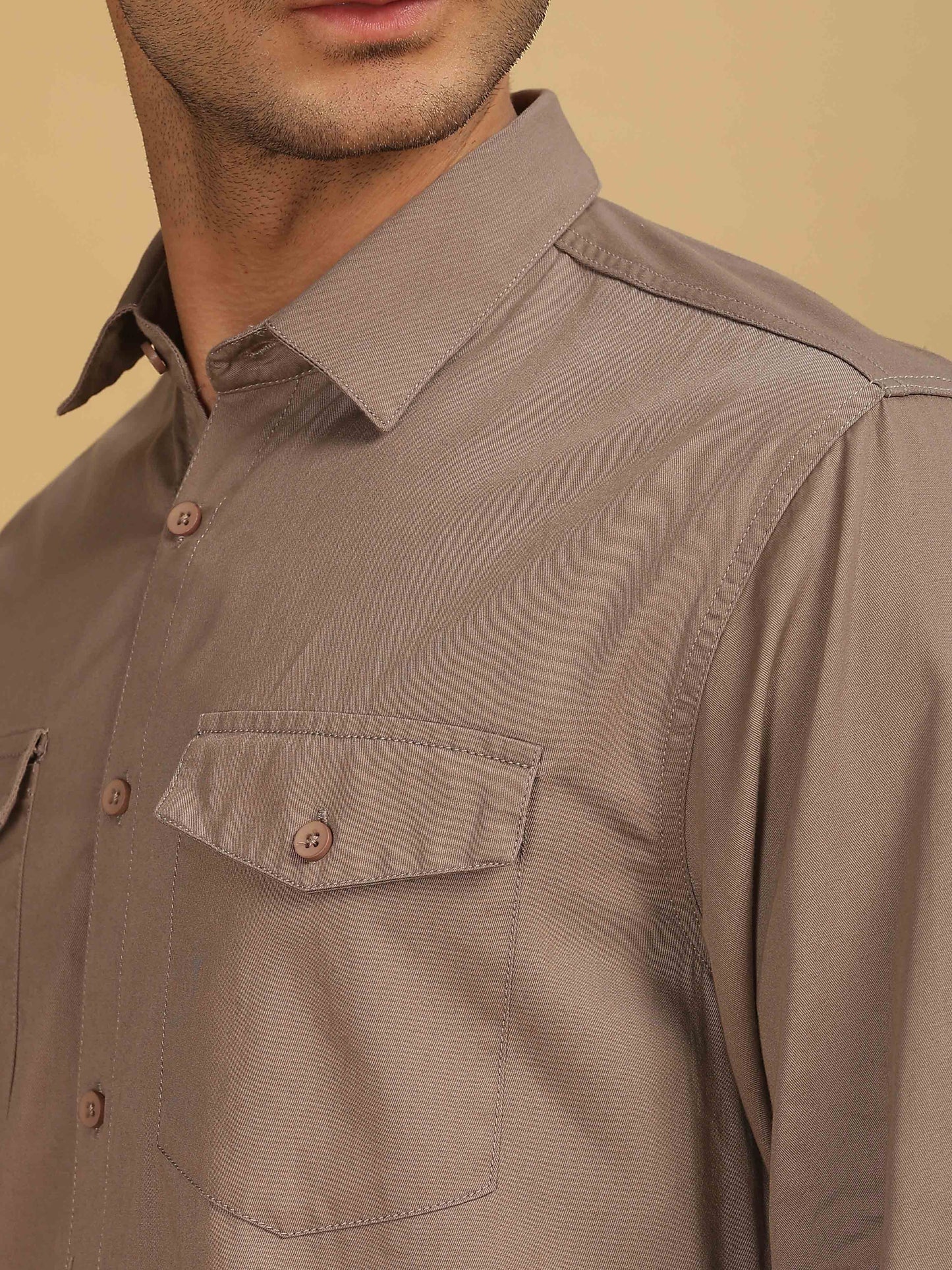 Double Pocket Light Brown Shirt for Men