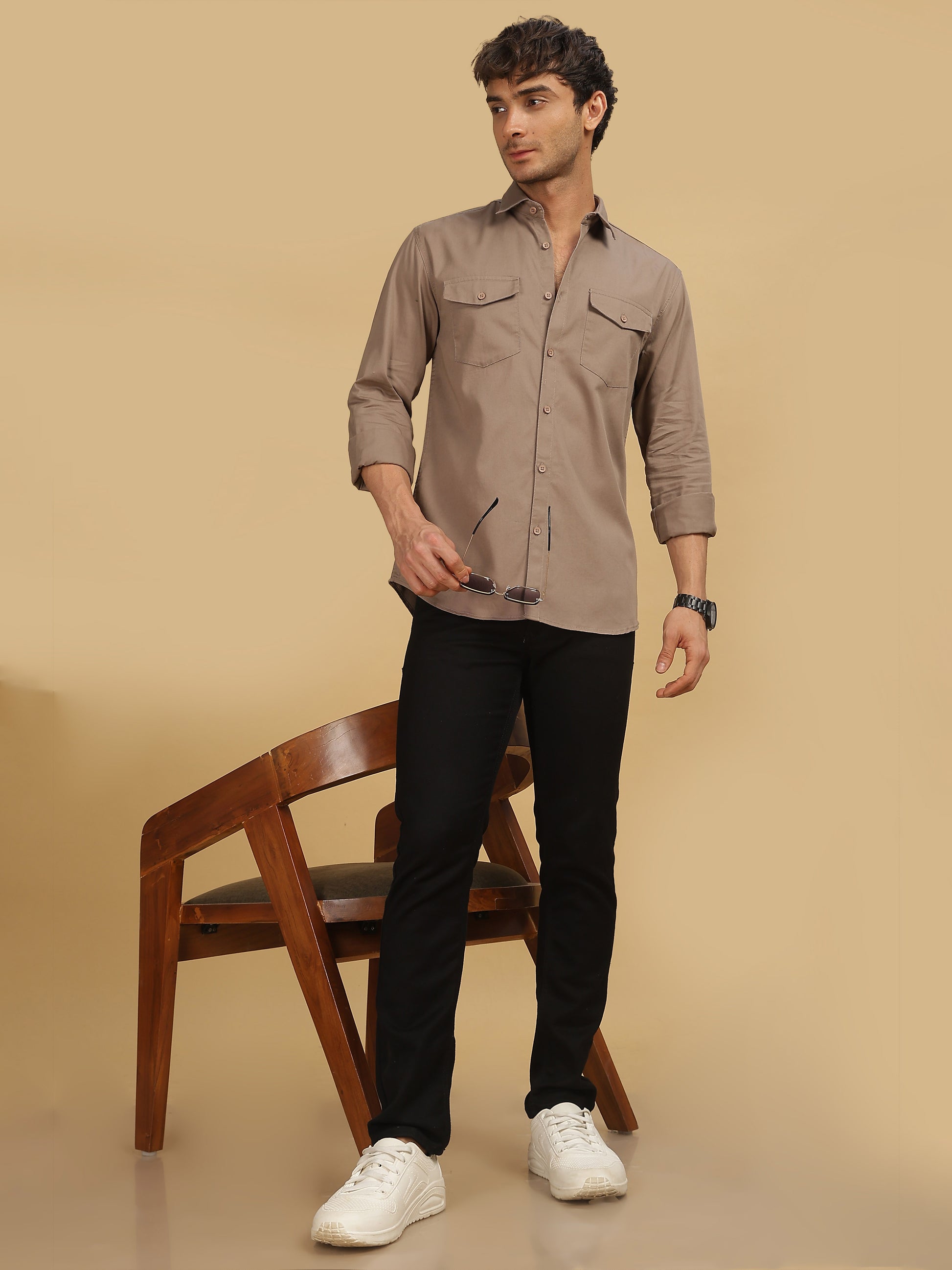 Double Pocket Light Brown Shirt for Men