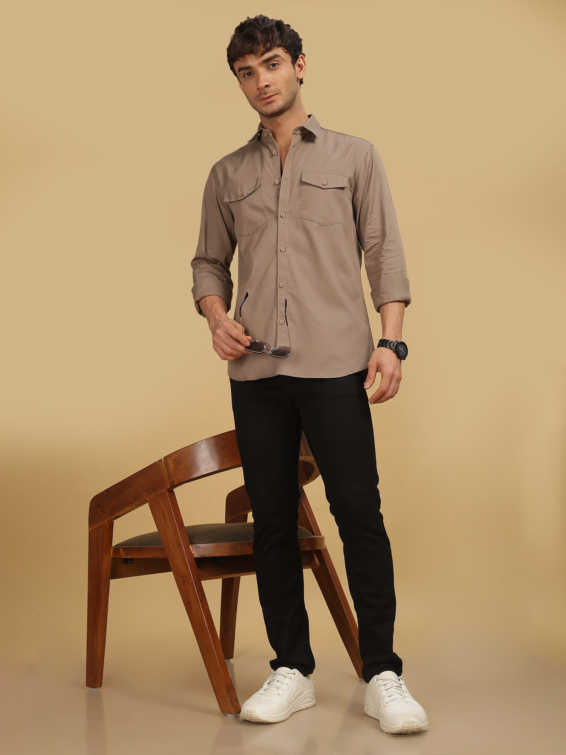 Double Pocket Light Brown Shirt for Men