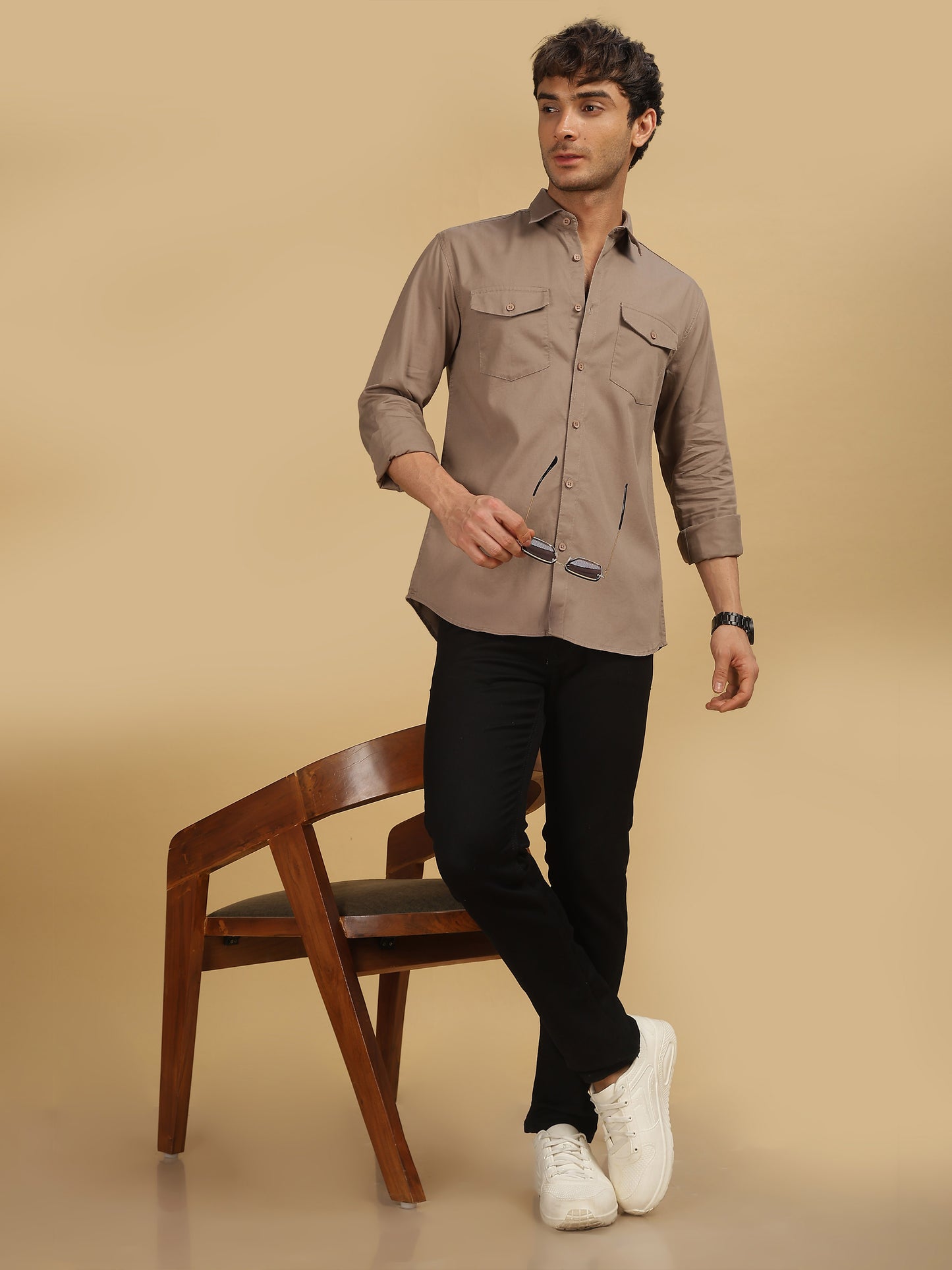 Double Pocket Light Brown Shirt for Men