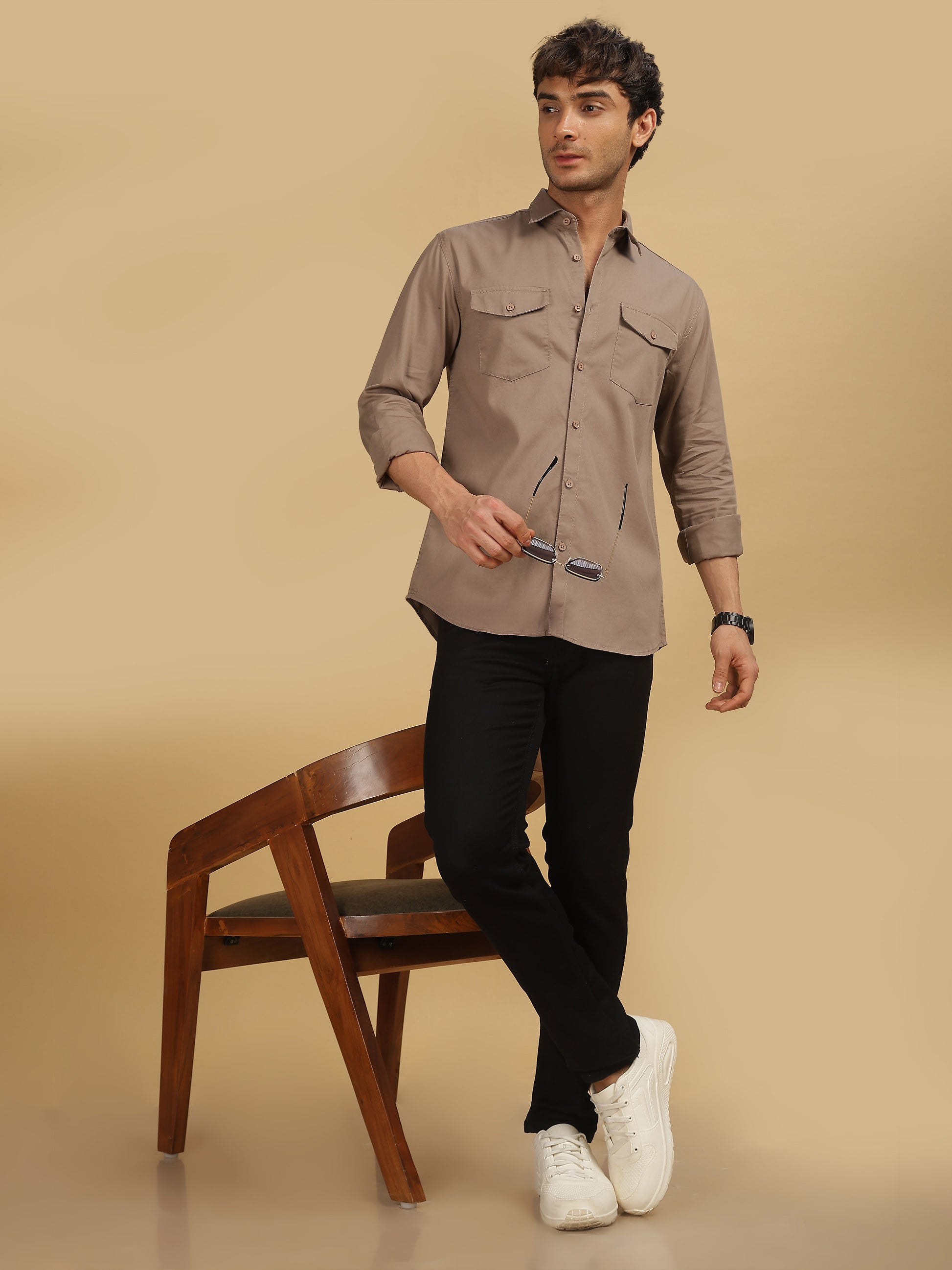 Double Pocket Light Brown Shirt for Men